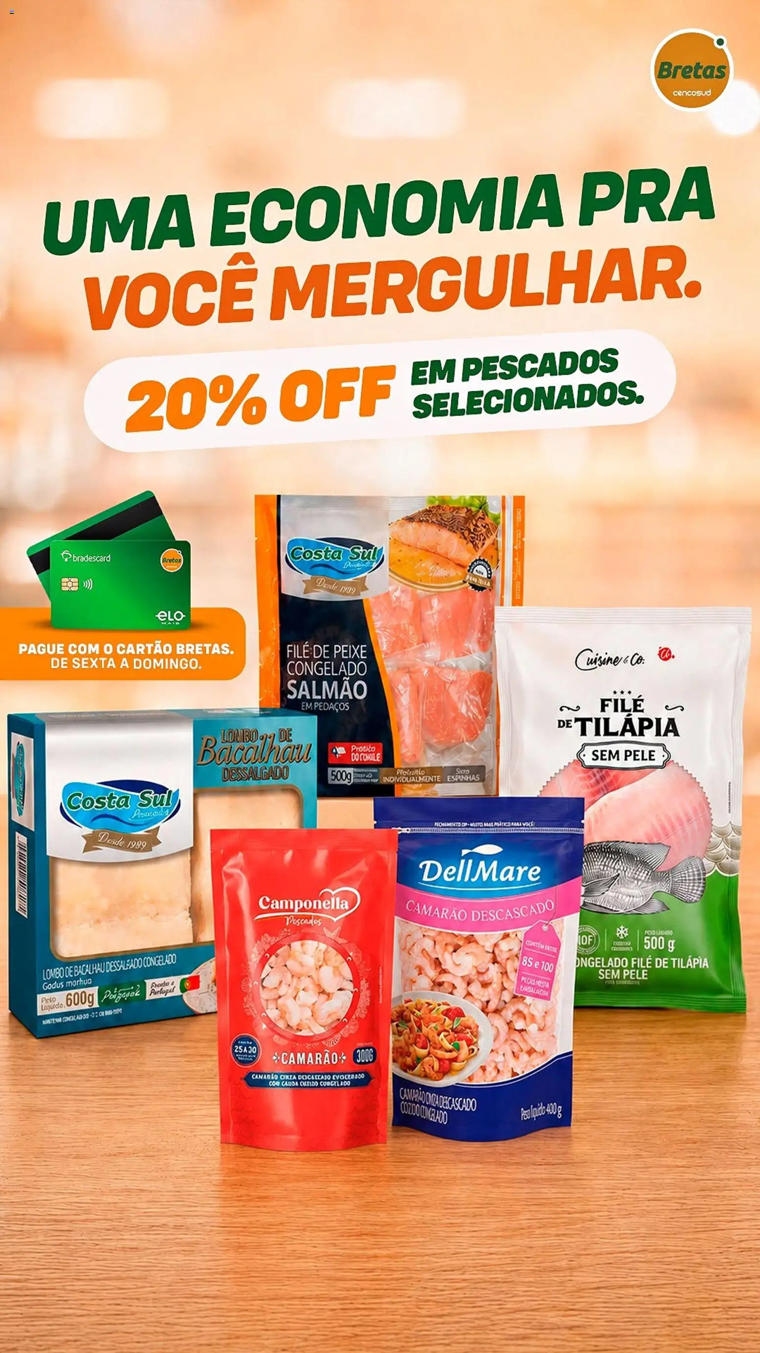 Bretas Folheto - válido de 21/08/2026 | Página: 1 | Produtos: Salmão, Camarão, Filé de peixe, Tilápia