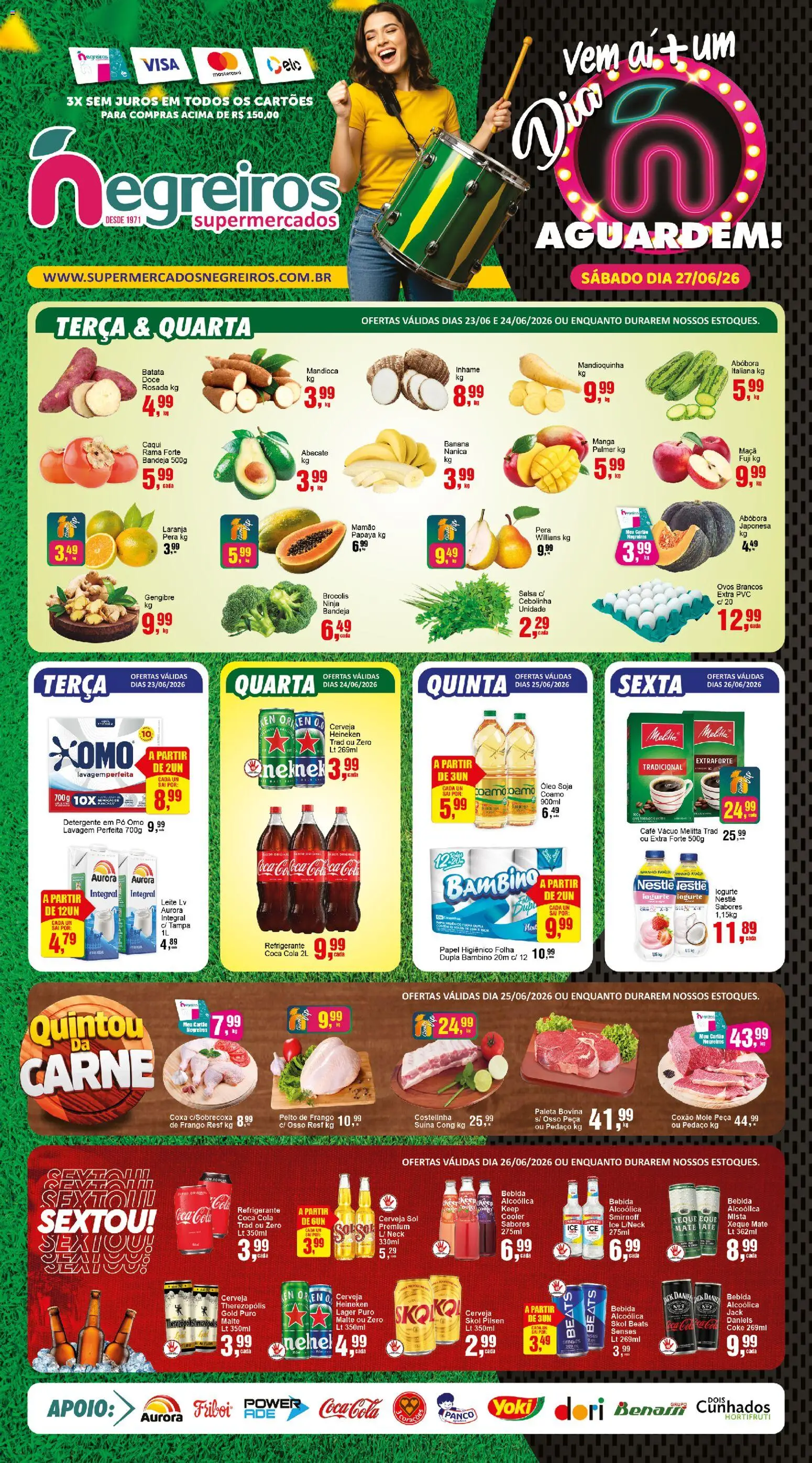 Negreiros Folheto - válido de 23/06/2026 | Página: 1 | Produtos: Pera, Gengibre, Cola, Café