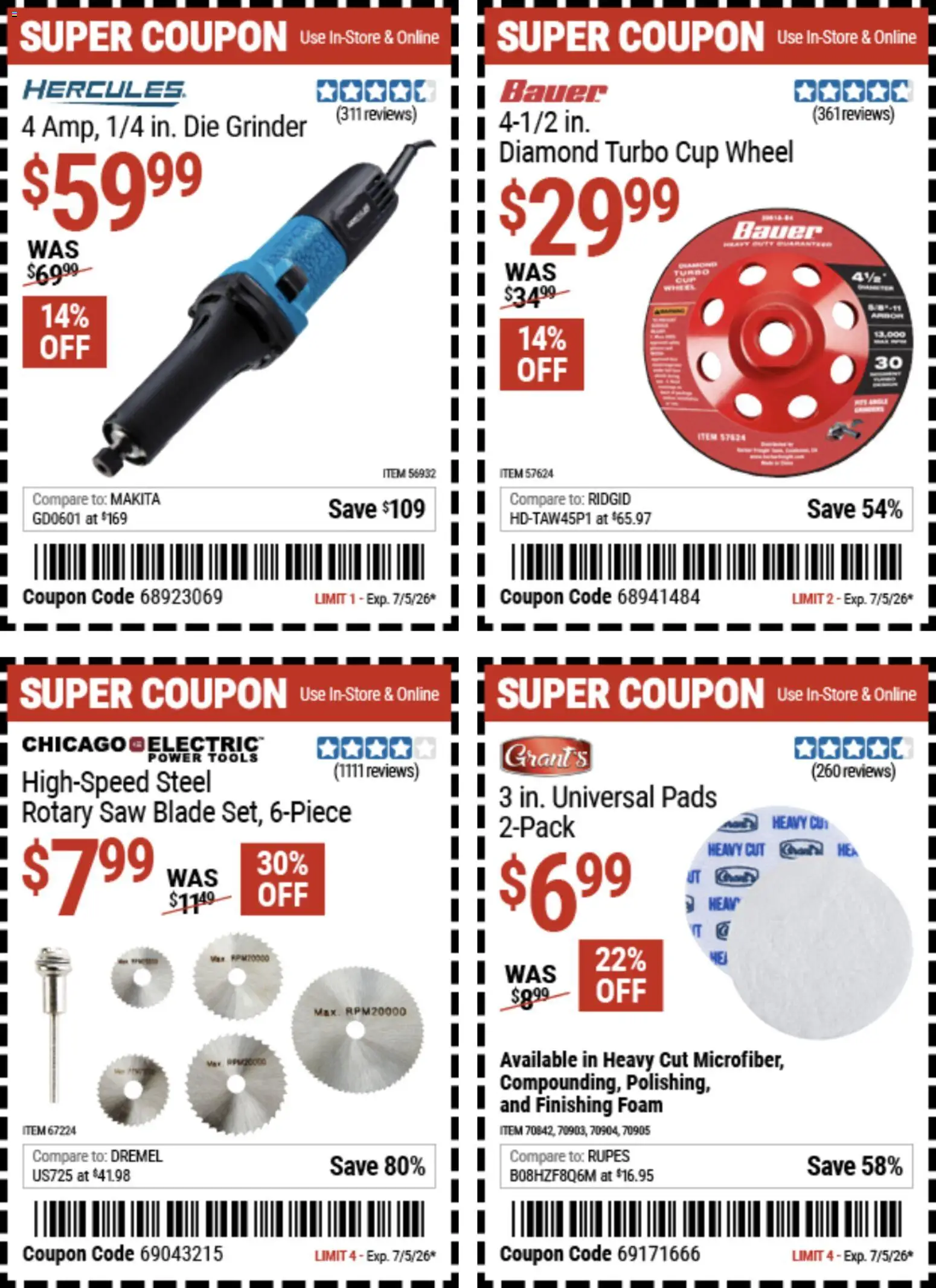 Harbor Freight Weekly Ad - valid from 06/22/2026 | Page: 21 | Products: Saw, Die Grinder, Pads, Grinder