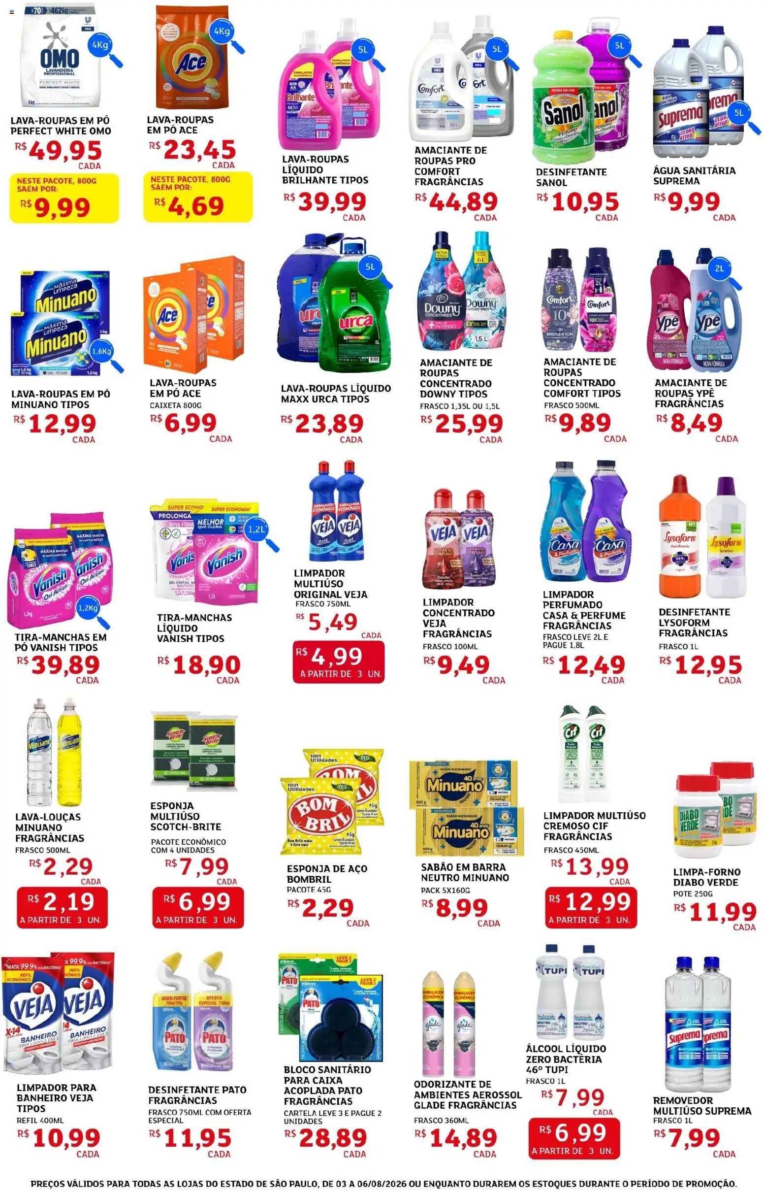 Assaí Atacadista Folheto - válido de 03/08/2026 | Página: 6 | Produtos: Sabão em barra, Cloro, Esponja de aço, Amaciante