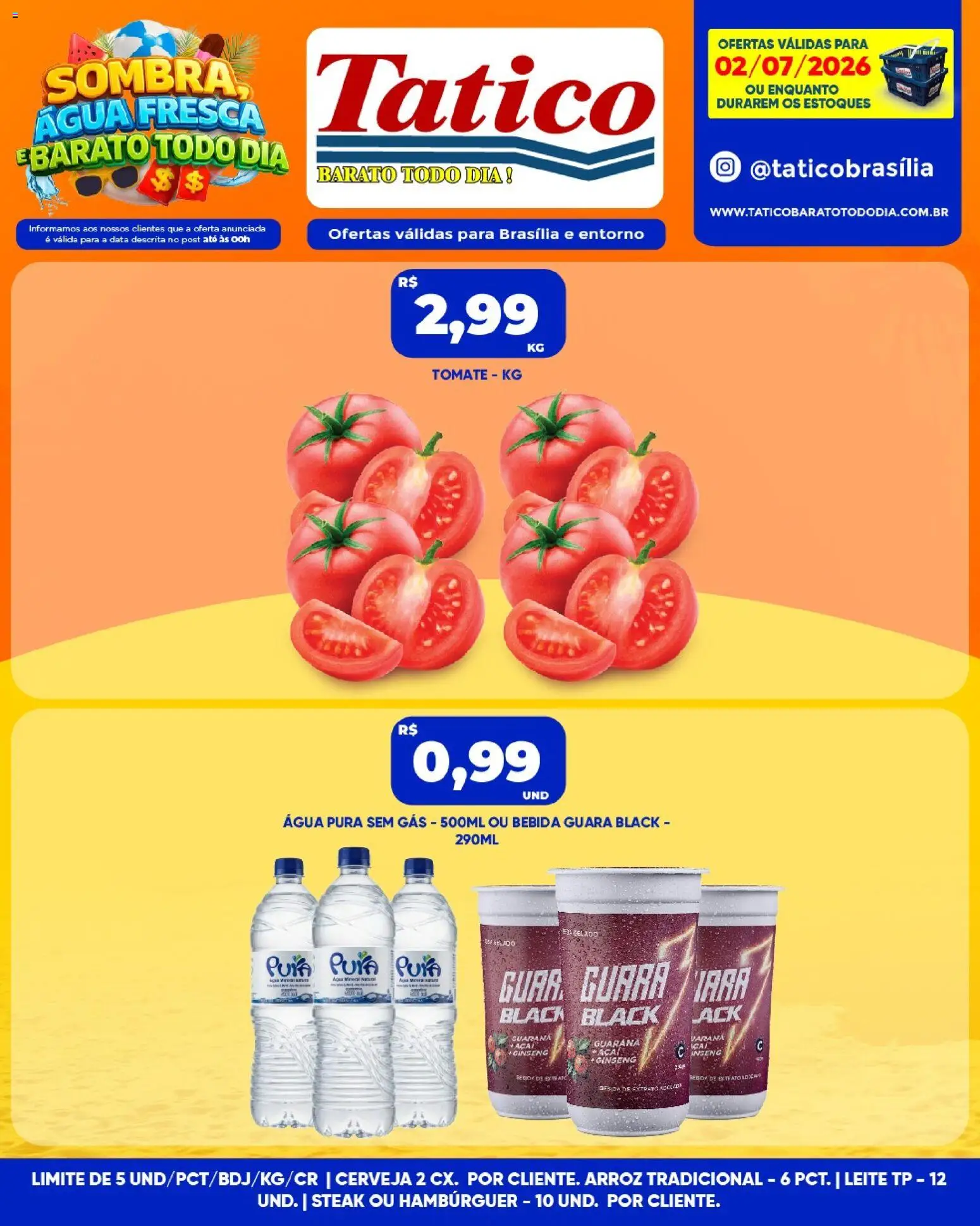 Tatico Folheto - válido de 02/07/2026 | Página: 1 | Produtos: Guaraná, Arroz, Hambúrguer, Puff