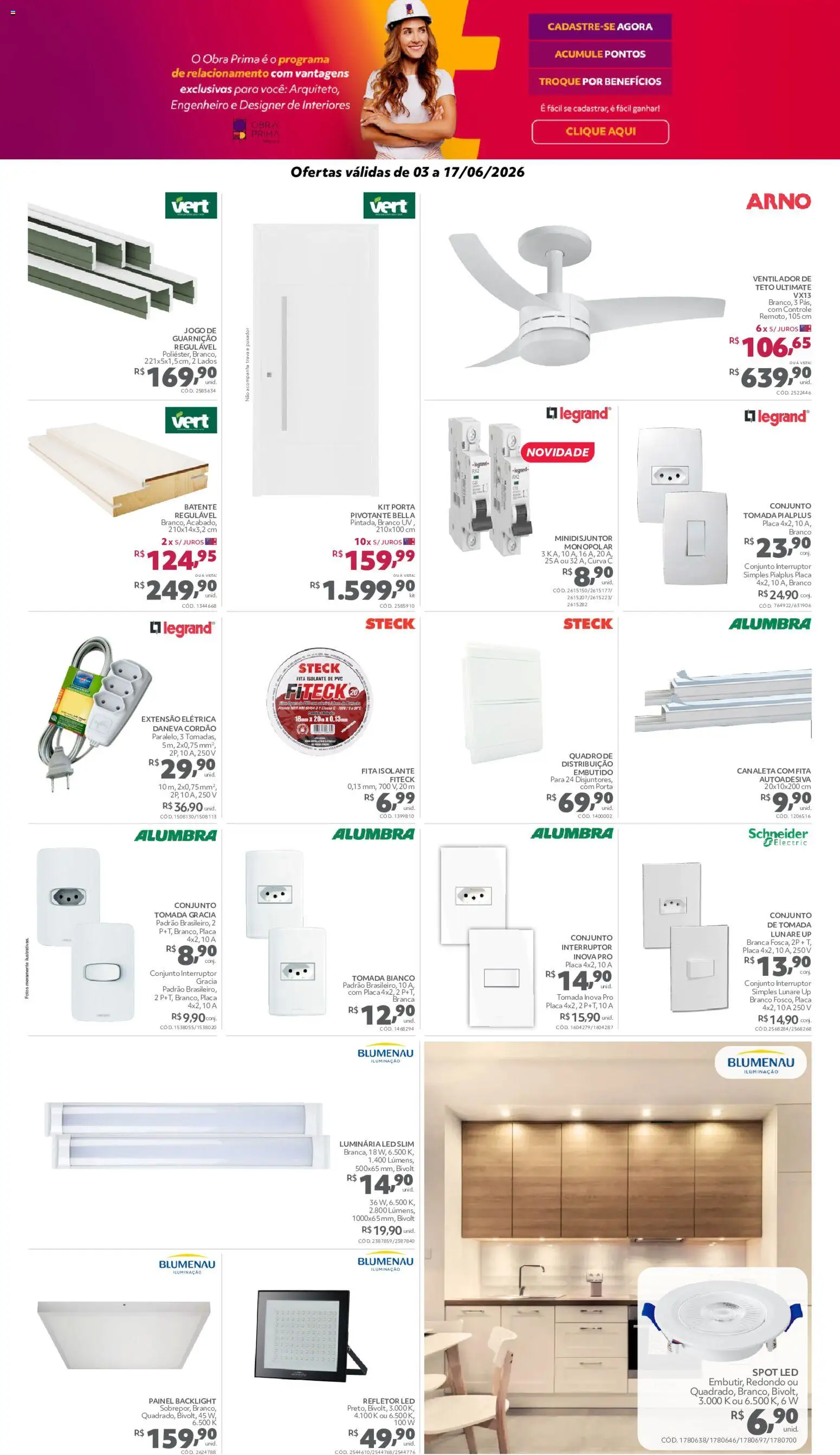 Telhanorte Folheto - válido de 03.06.2026 | Página: 15 | Produtos: Interruptor, Extensão elétrica, Batente, Tomada