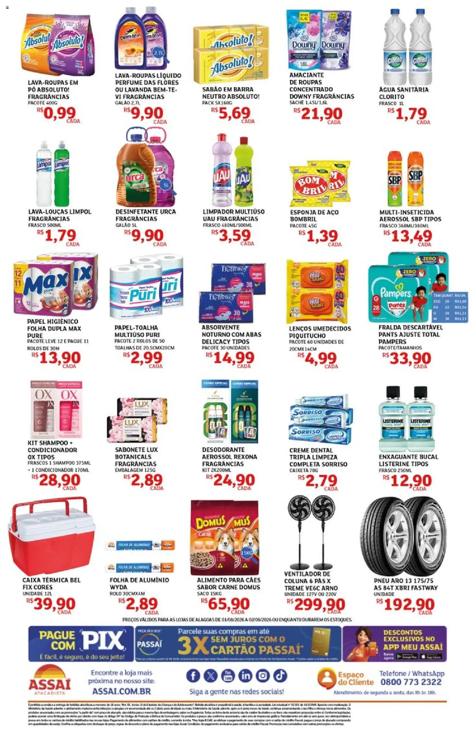 Assaí Atacadista Folheto - válido de 01/08/2026 | Página: 4 | Produtos: Shampoo, Pampers, Roupas, Água sanitária