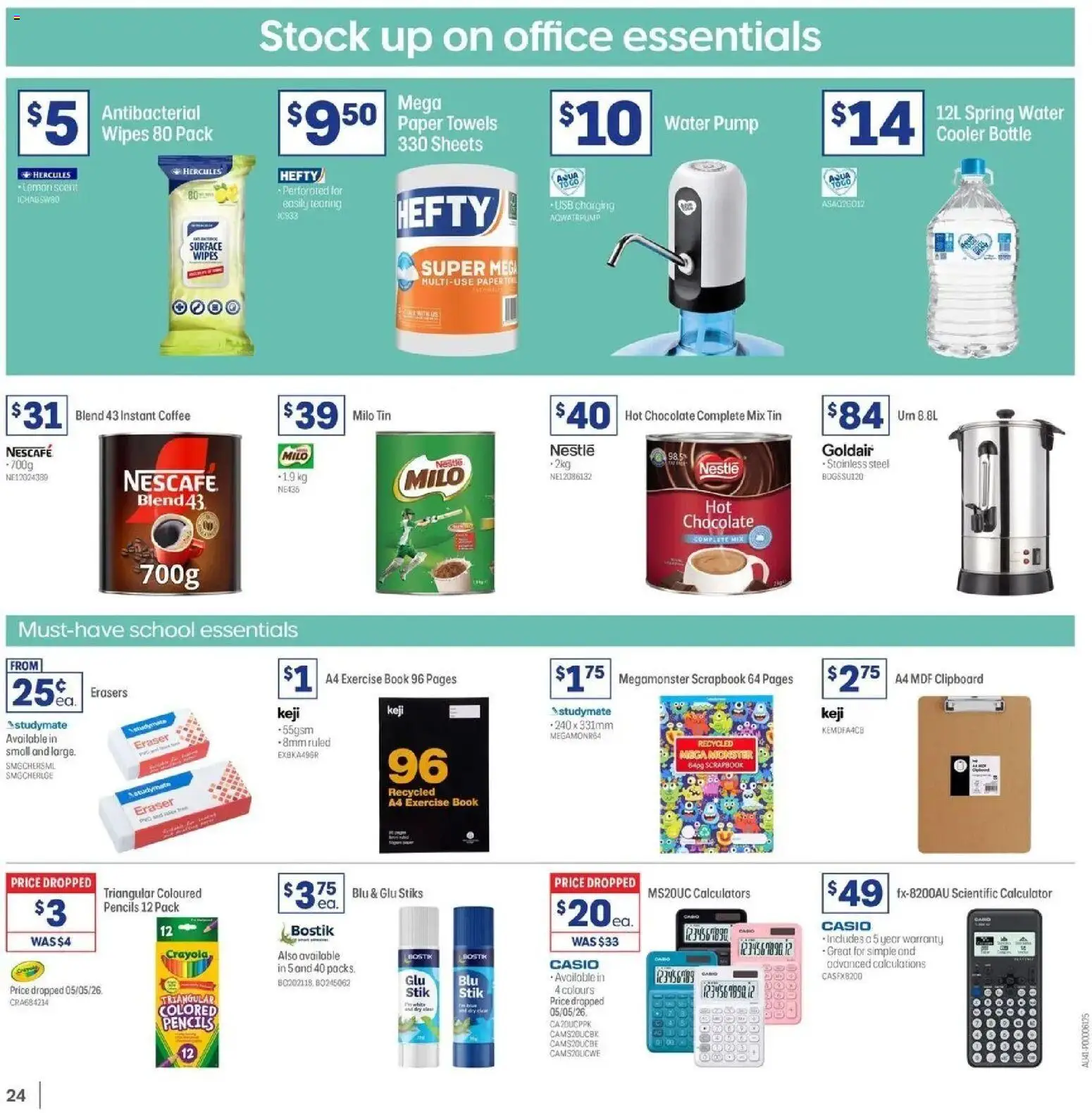 Officeworks catalogue - valid from 27.05.2026 | Page: 24 | Products: Towels, Water, Usb, Calculator