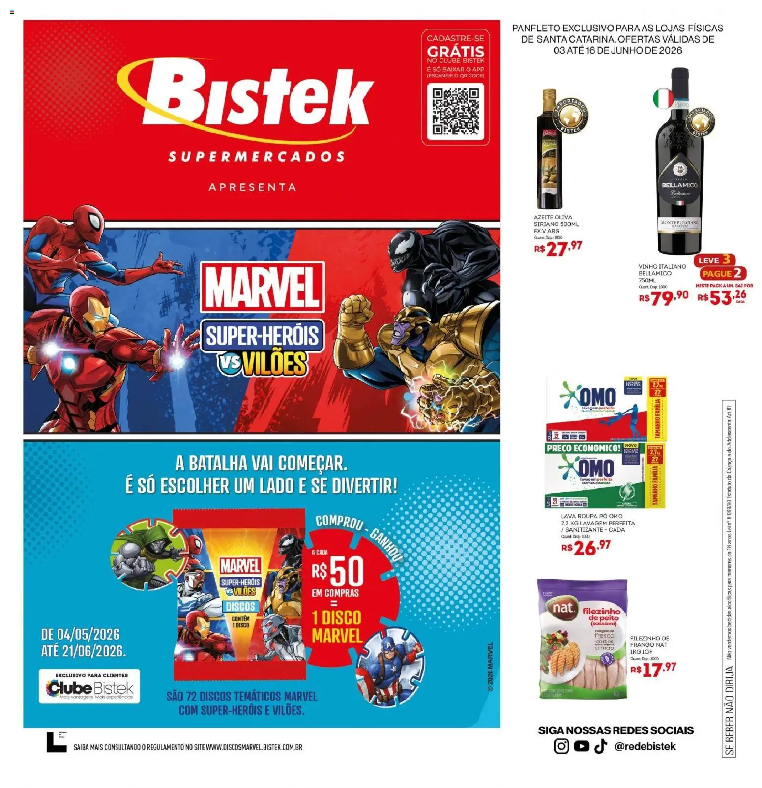 Bistek Supermercados Folheto - válido de 03.06.2026 | Página: 1 | Produtos: Pó, Vinho, Frango, Disco