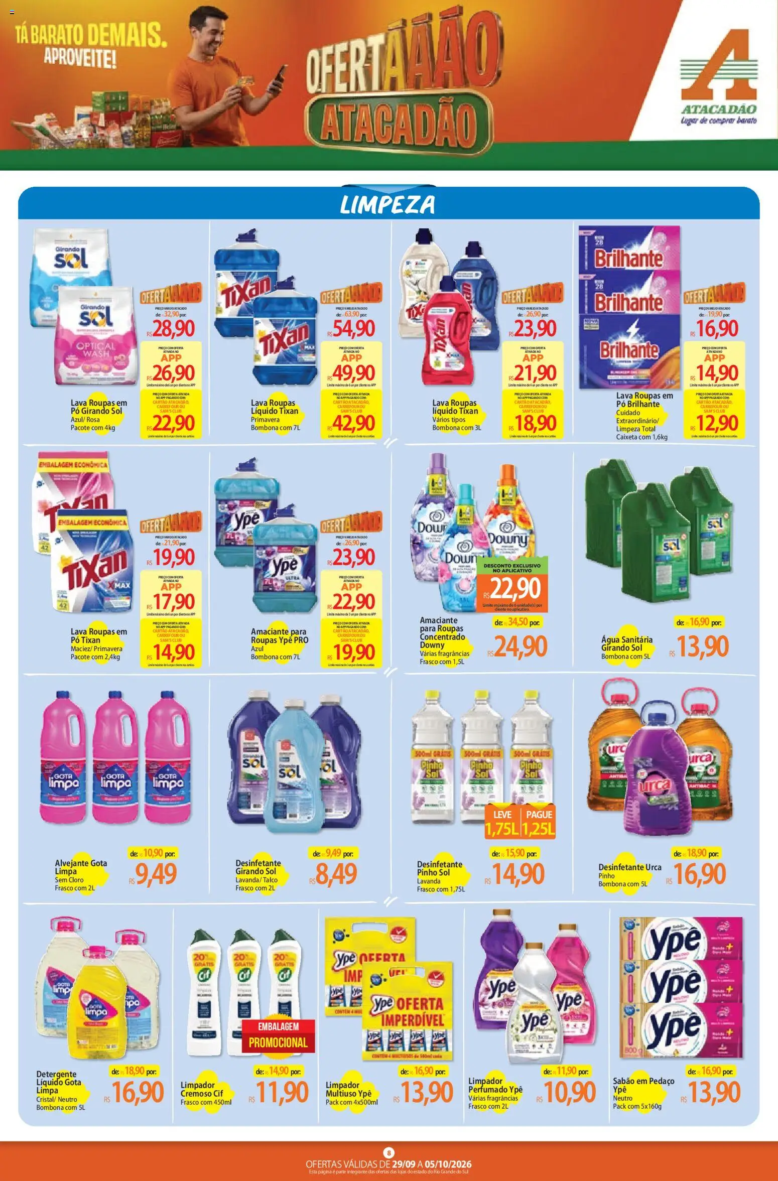 Atacadão Folheto - válido de 29/09/2026 | Página: 8 | Produtos: Talco, Sabão, Roupas, Água sanitária