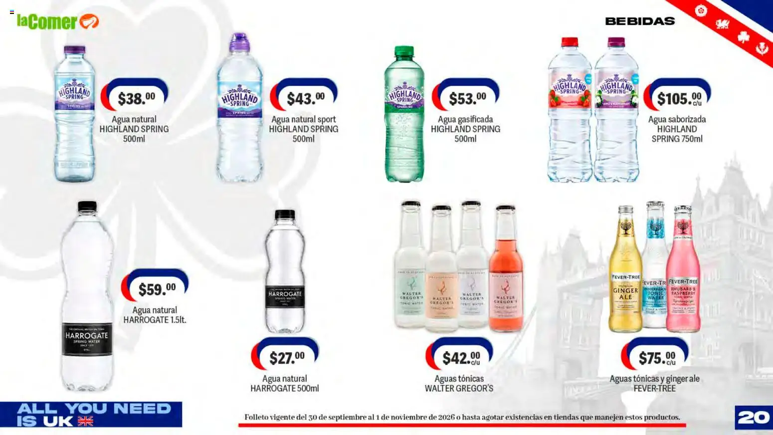 Nuevas ofertas de La Comer válidas en toda la República Mexicana desde el 30/09/2026. ¡Encuentra las mejores ofertas en La Comer folleto! | Página: 20 | Productos: Agua, Bebidas, Agua saborizada