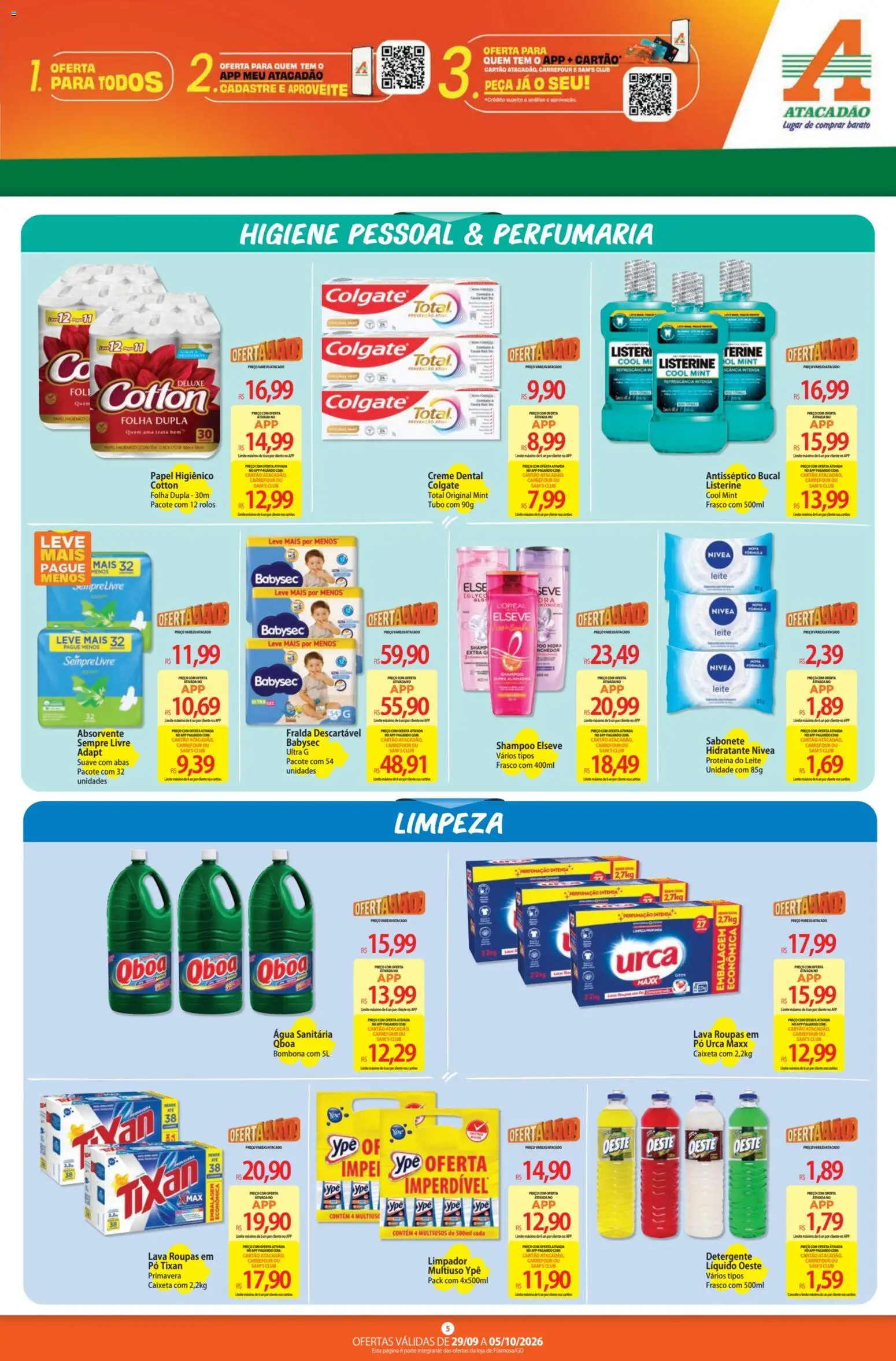 Atacadão Folheto - válido de 29/09/2026 | Página: 5 | Produtos: Detergente, Creme, Proteína, Água sanitária