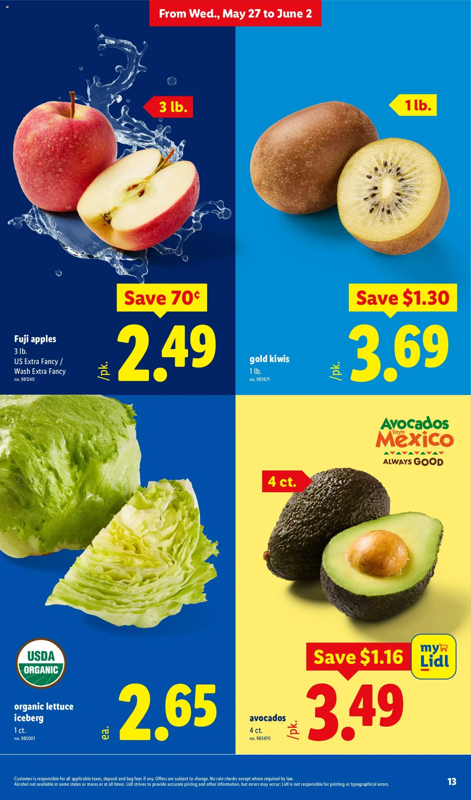 Lidl Weekly Ad - valid from 27.05.2026 | Page: 13 | Products: Lettuce, Apples, Bag