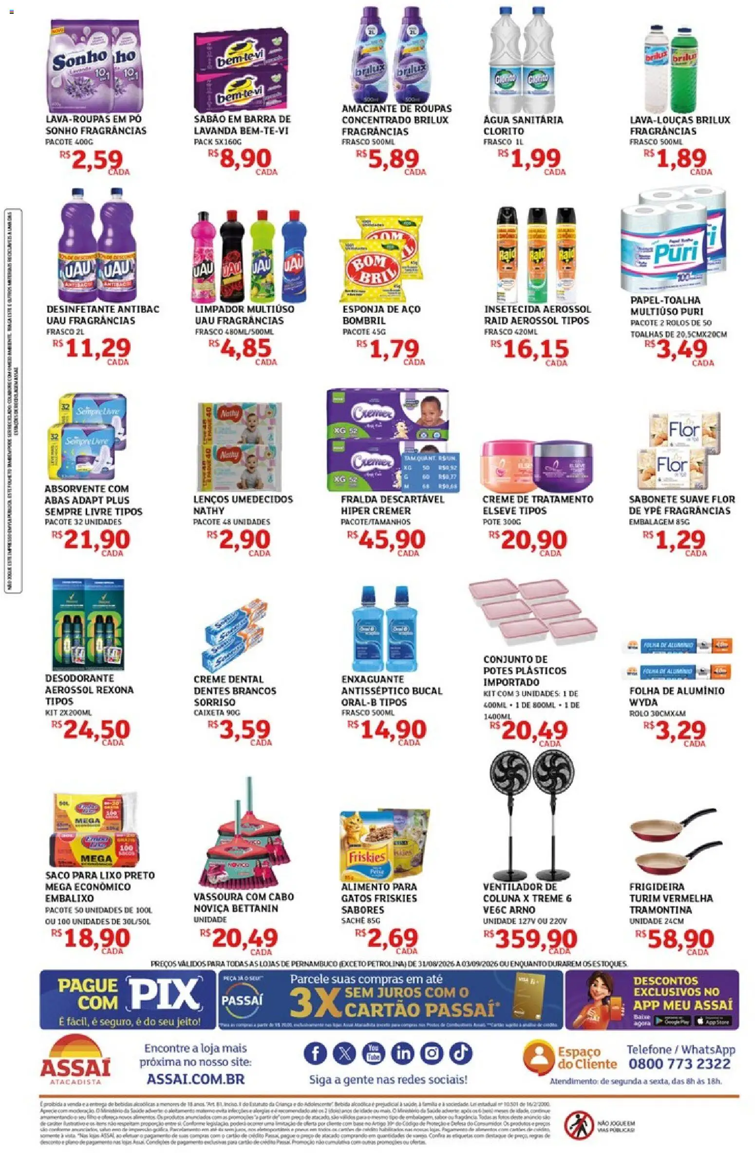 Assaí Atacadista Folheto - válido de 31/08/2026 | Página: 4 | Produtos: Sabão em barra, Ventilador, Frigideira, Pó