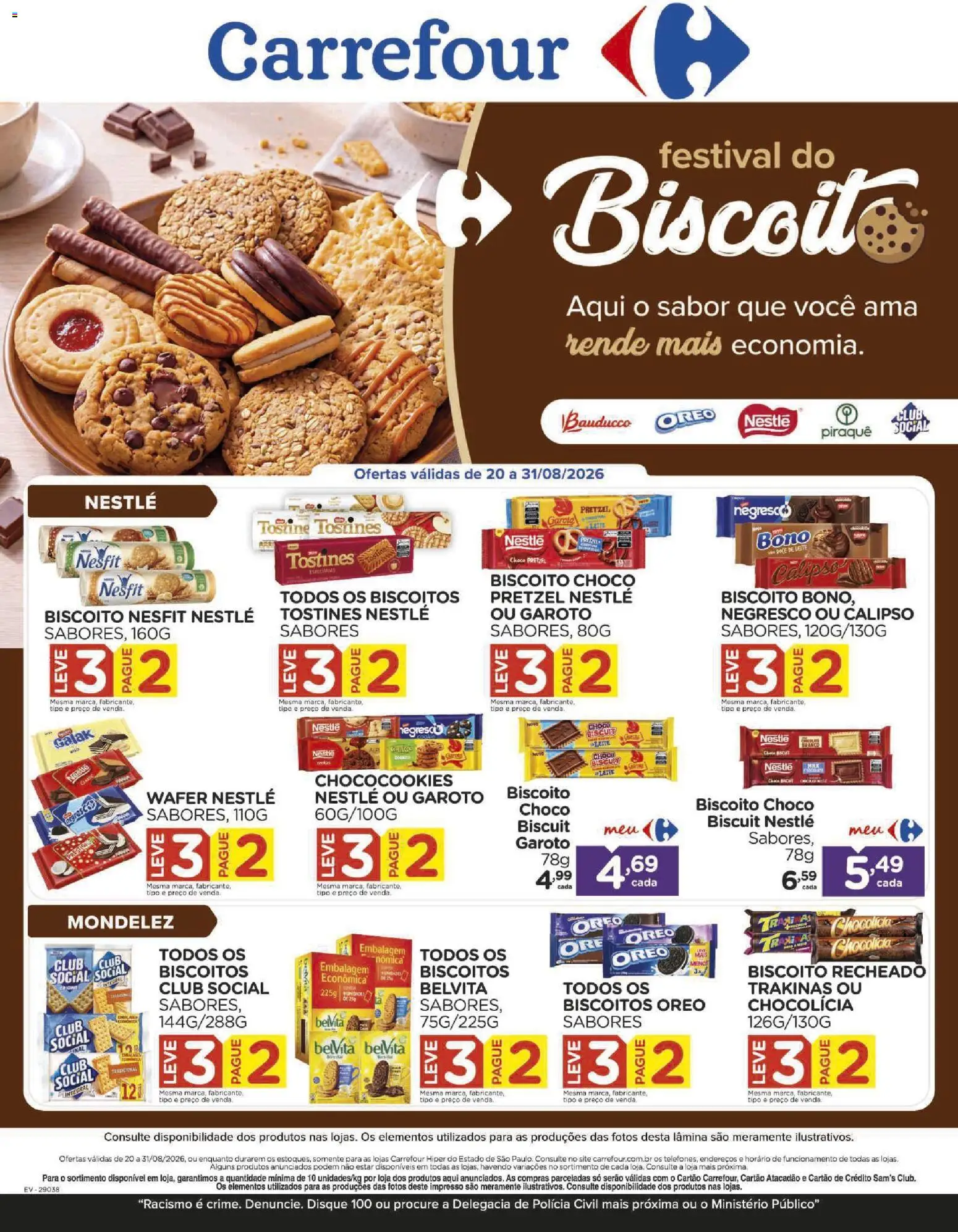 Carrefour Folheto - válido de 21/08/2026 | Página: 1 | Produtos: Biscoito, Leite, Biscoitos, Biscoito recheado