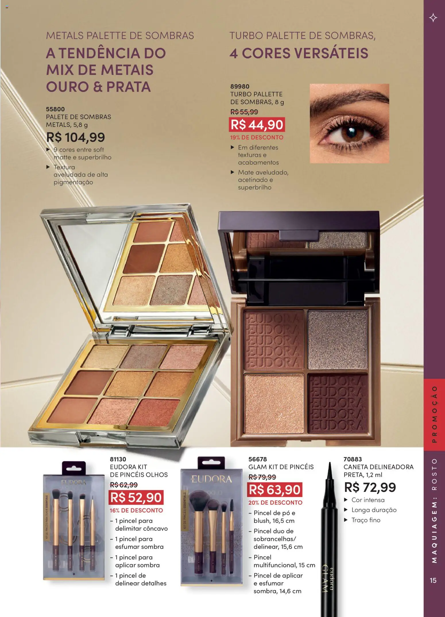 Eudora Folheto - válido de 15/07/2026 | Página: 18 | Produtos: Maquiagem, Pó, Pincel, Caneta