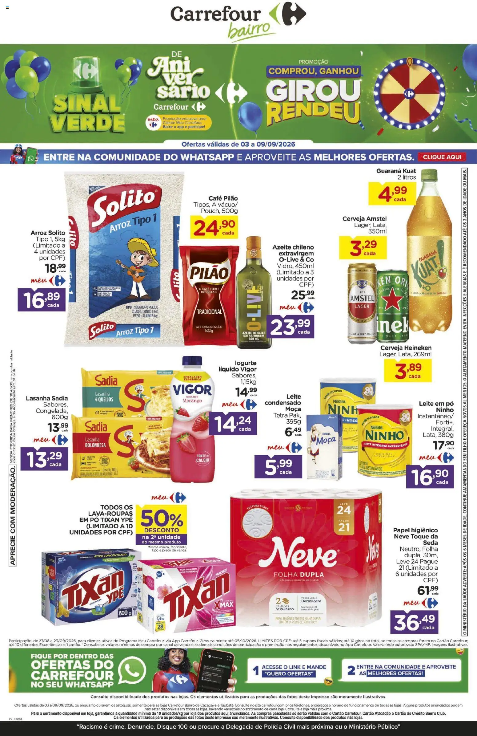 Carrefour Bairro Folheto - válido de 03/09/2026 | Página: 1 | Produtos: Grade, Café, Cerveja, Leite em pó