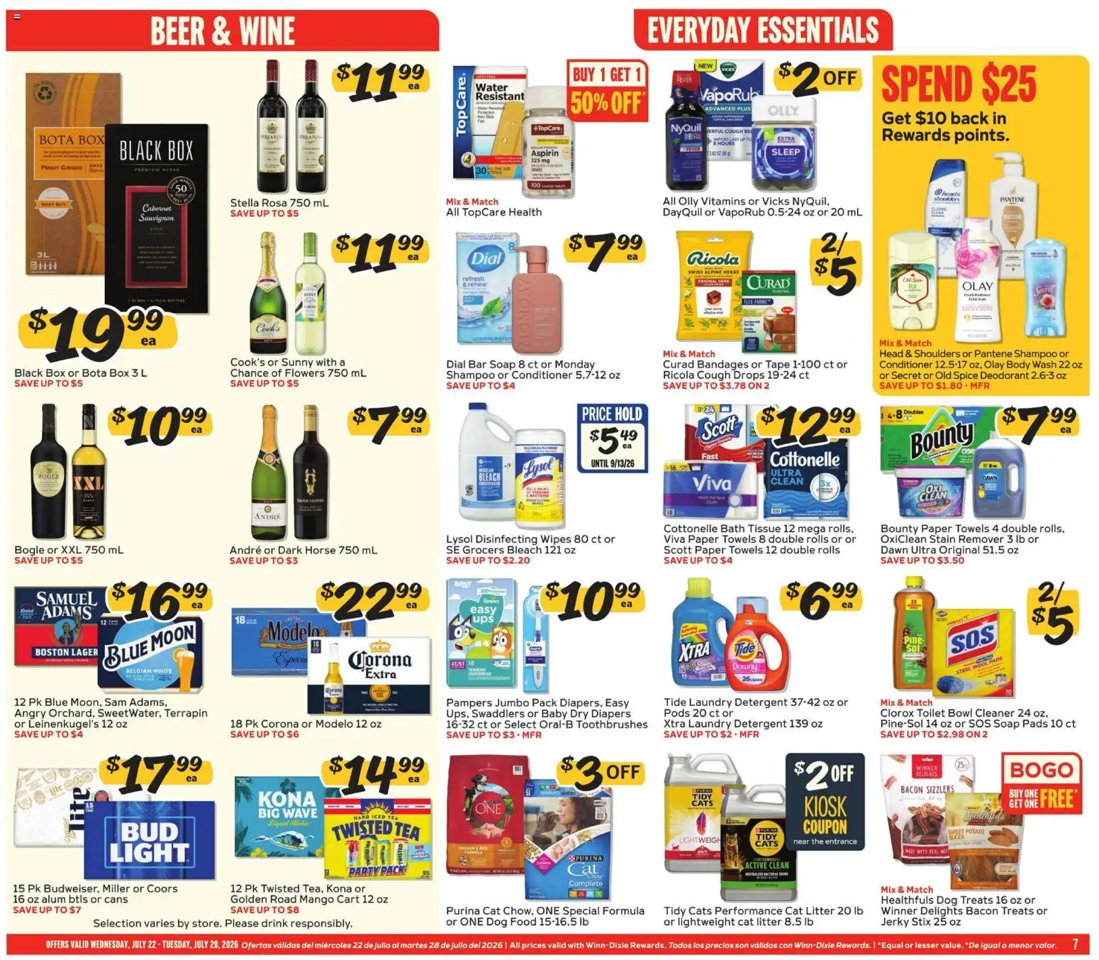 Winn Dixie Weekly Ad - valid from 07/22/2026 | Page: 7 | Products: Dog Treats, Deodorant, Tea, Pads