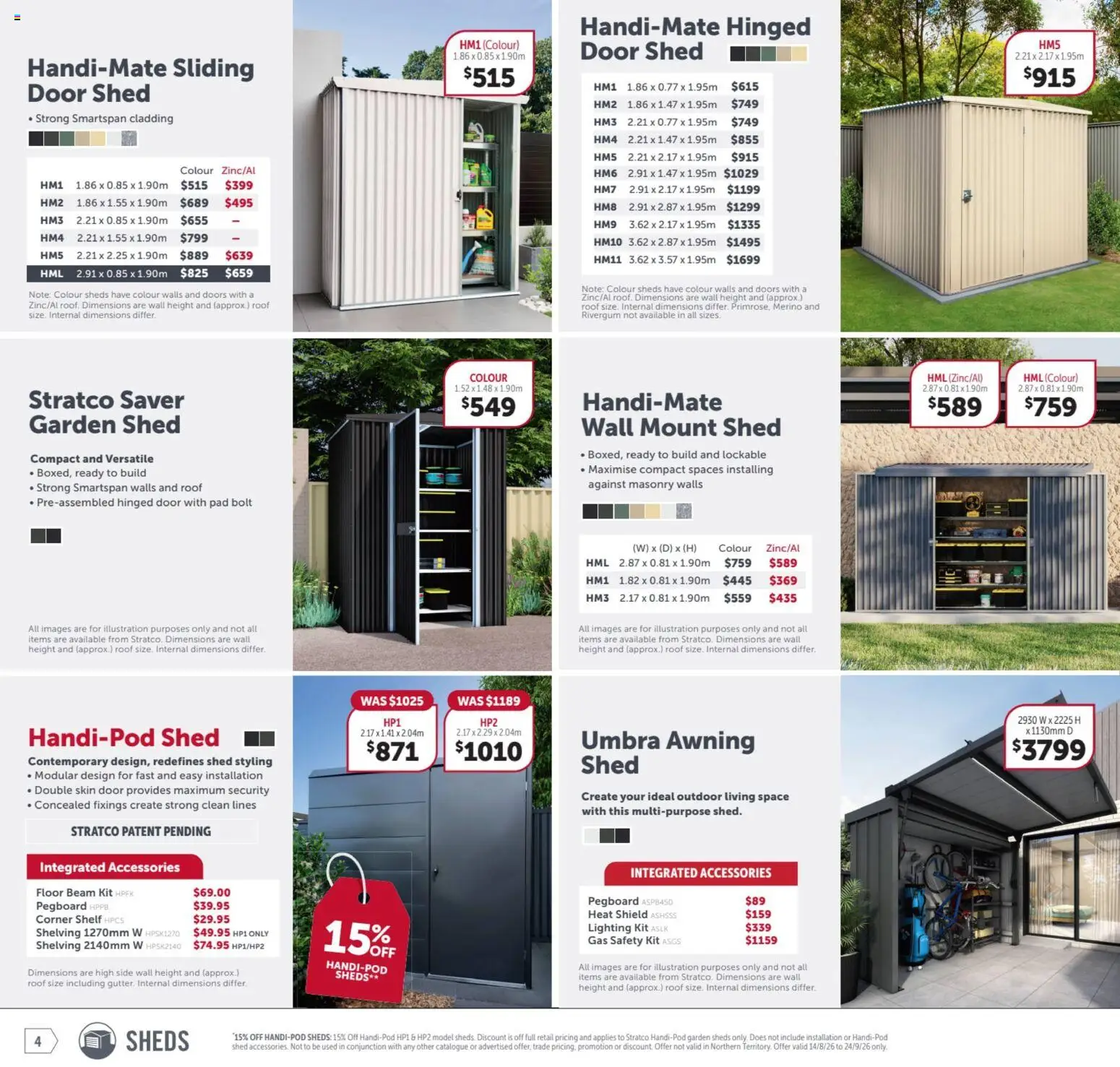 Stratco catalogue - valid from 14/08/2026 | Page: 4 | Products: Shelf, Door, Sliding door, Lighting