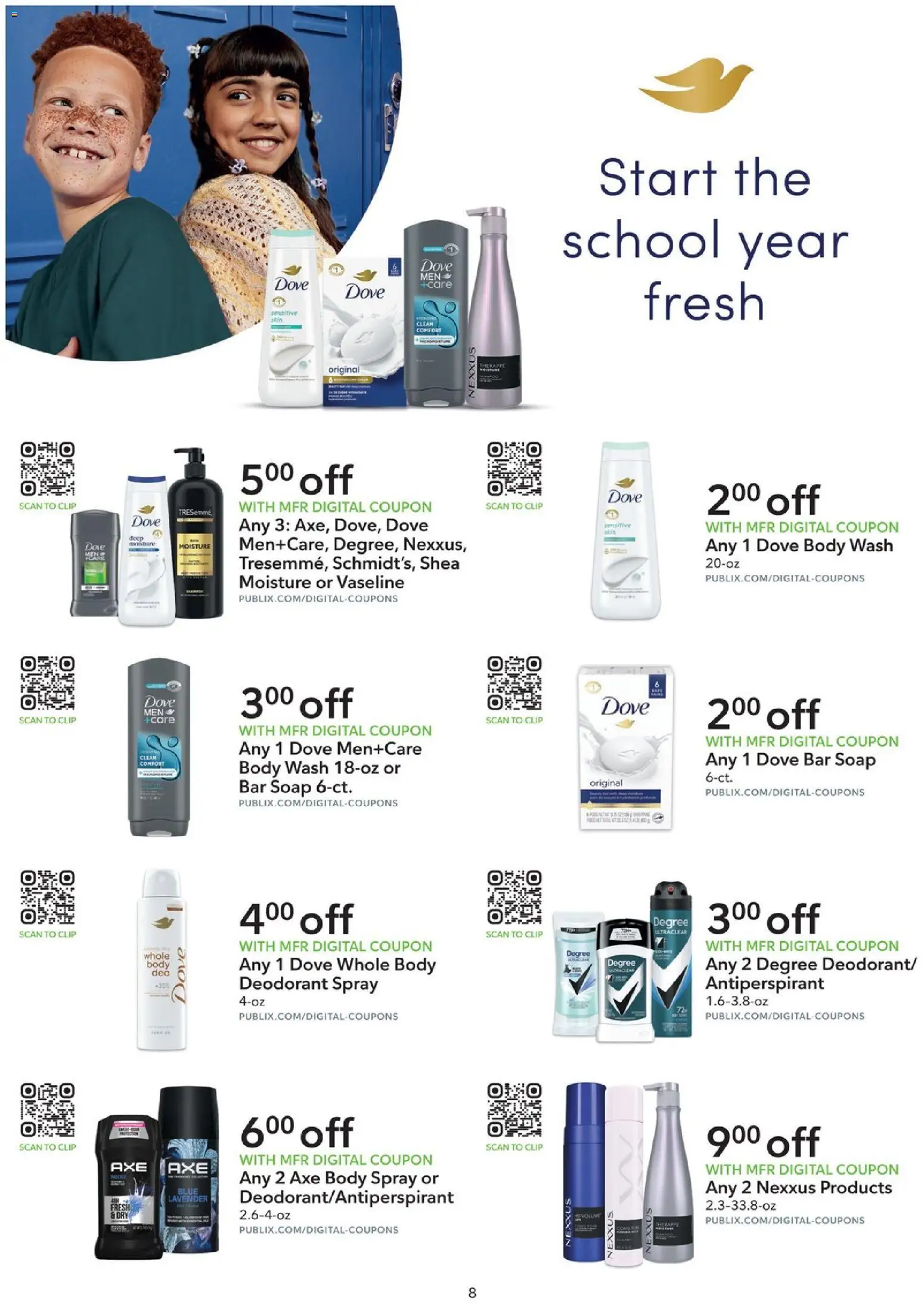 Publix Extra Savings - valid from 07/29/2026 | Page: 8 | Products: Axe, Clip, Deodorant, Bar Soap