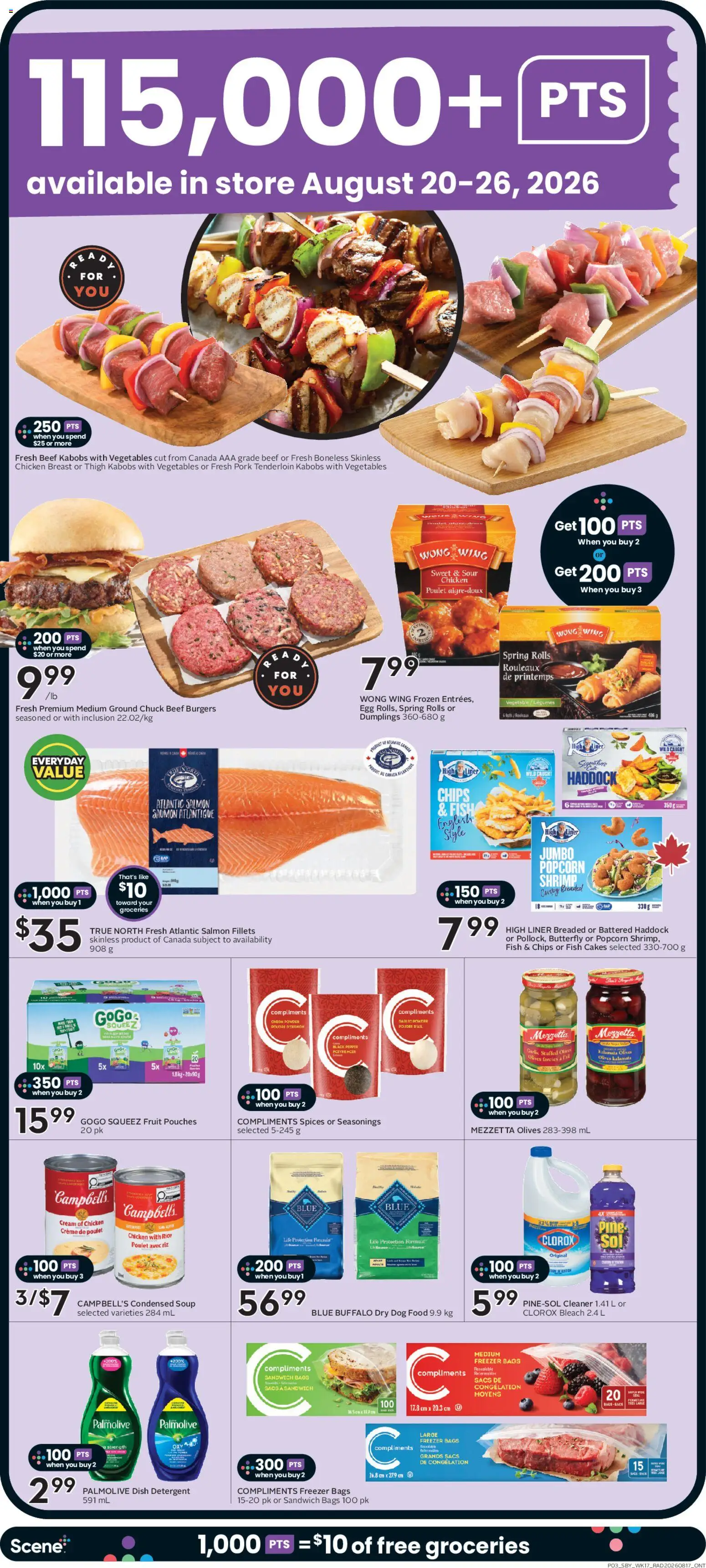 Sobeys flyer valid from Aug 20, 2026 | Page: 6 | Products: Fish, Salmon, Vegetables, Olives