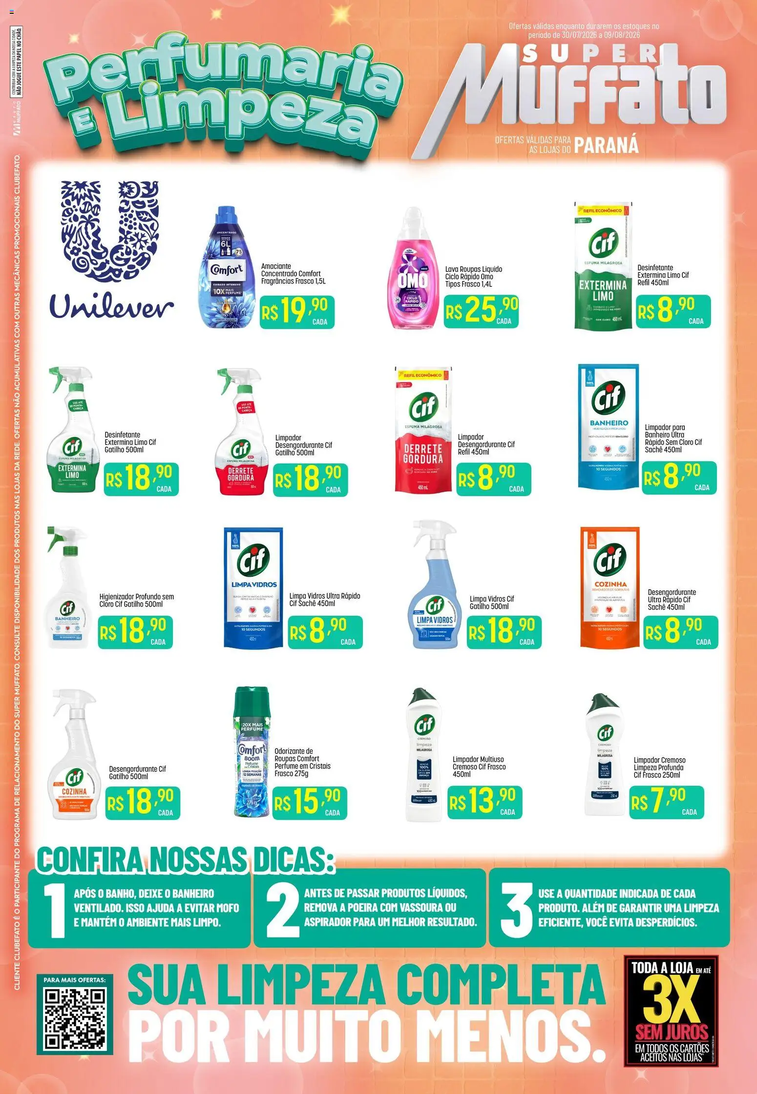 Super Muffato Folheto - válido de 30/07/2026 | Página: 1 | Produtos: Cloro, Desengordurante, Roupas, Vassoura