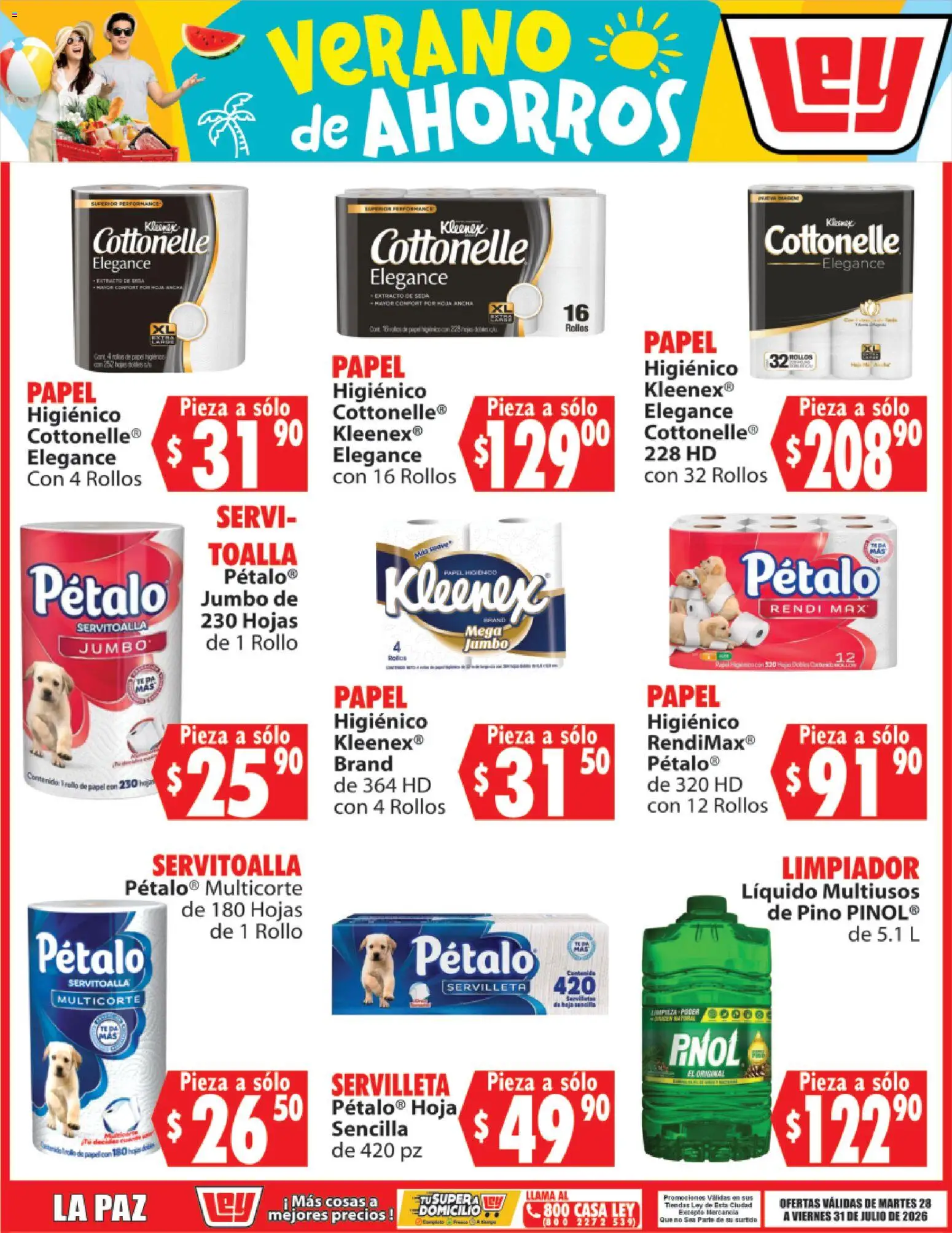 Nuevas ofertas de Casa Ley válidas en toda la República Mexicana desde el 28/07/2026. ¡Encuentra las mejores ofertas en Casa Ley folleto Verano de ahorros! | Página: 5 | Productos: Limpiador, Toalla, Papel higiénico