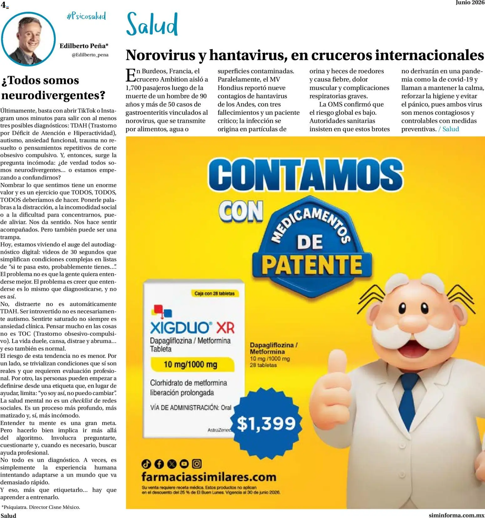 Nuevas ofertas de Farmacias Similares válidas en toda la República Mexicana desde el 01.06.2026. ¡Encuentra las mejores ofertas en Farmacias Similares catálogo! | Página: 4
