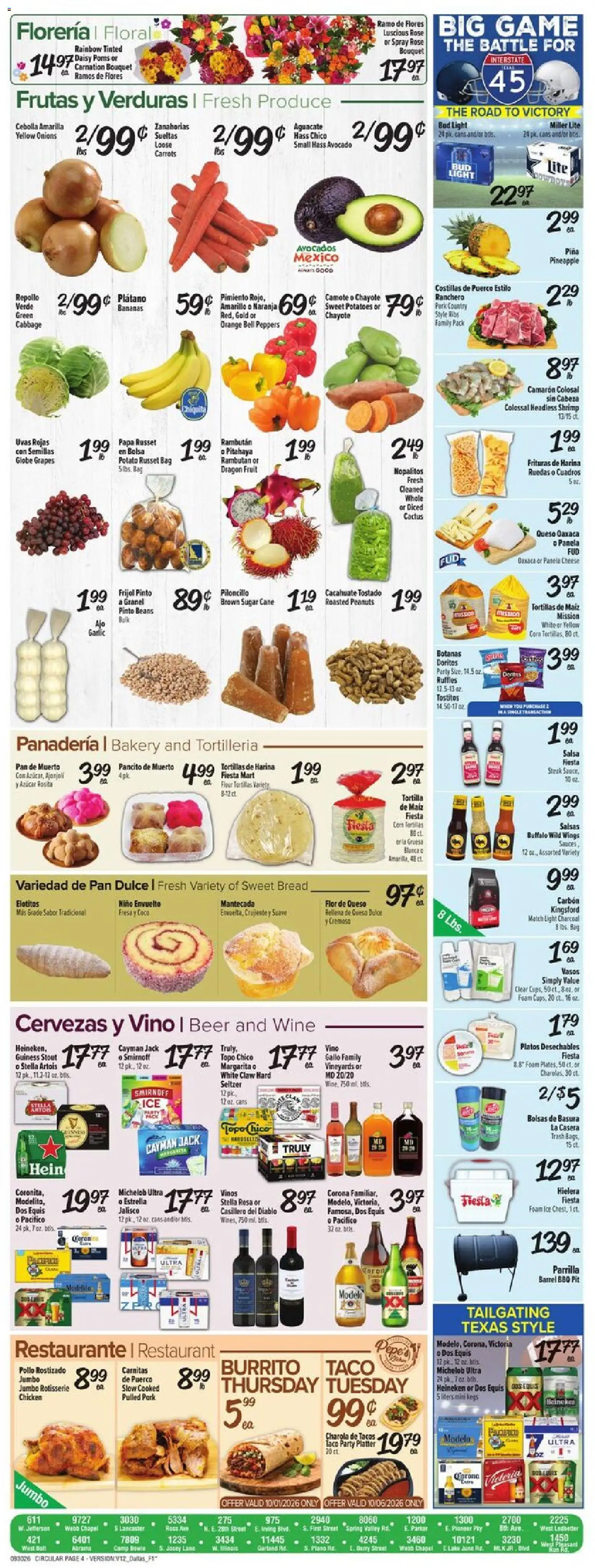 Fiesta Mart Weekly Ad - valid from 09/30/2026 | Page: 4 | Products: Wine, Beer, Tortillas, Peanuts