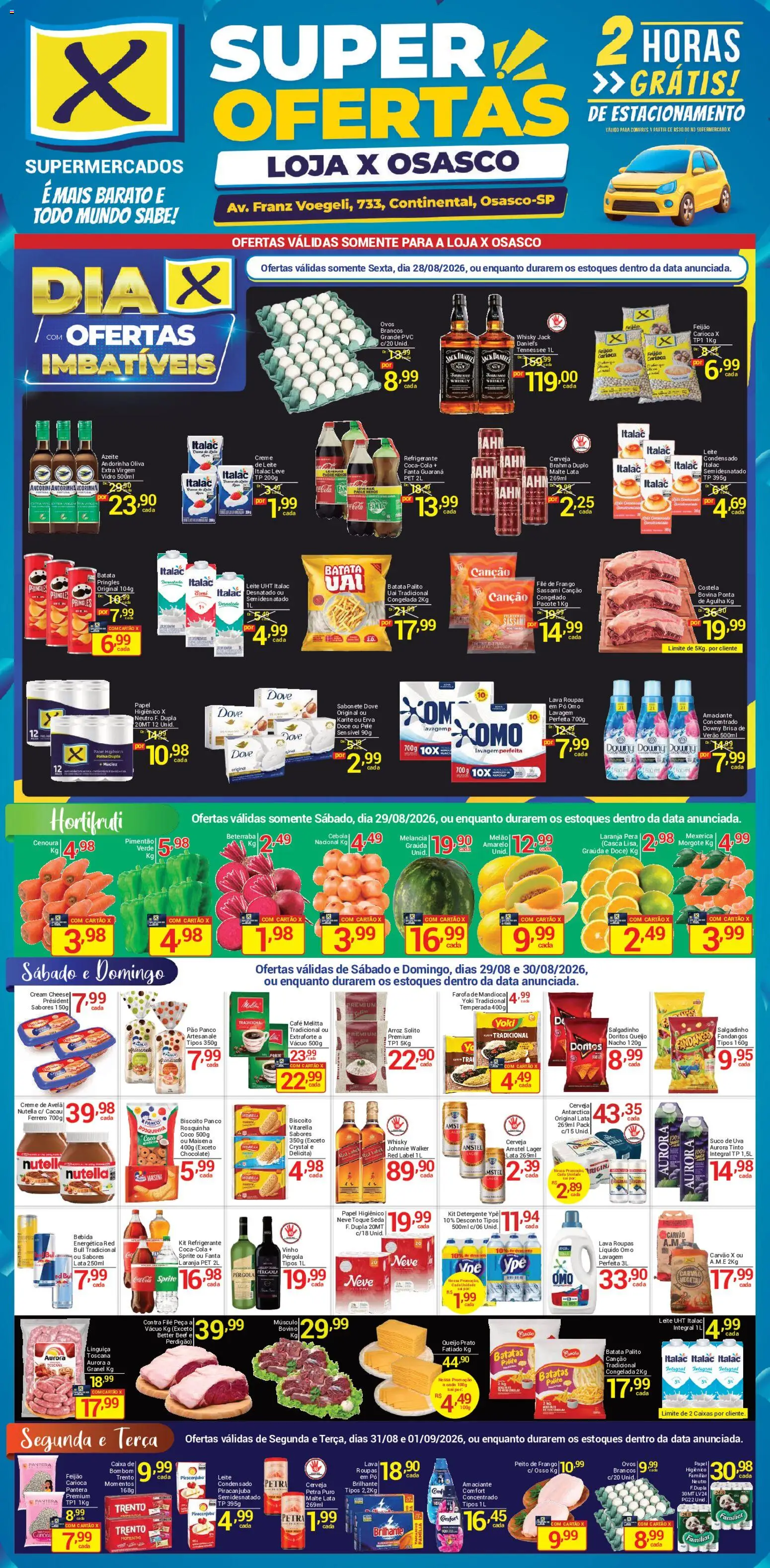 X Supermercados Folheto - válido de 28/08/2026 | Página: 1 | Produtos: Cebola, Linguiça, Suco, Avelã