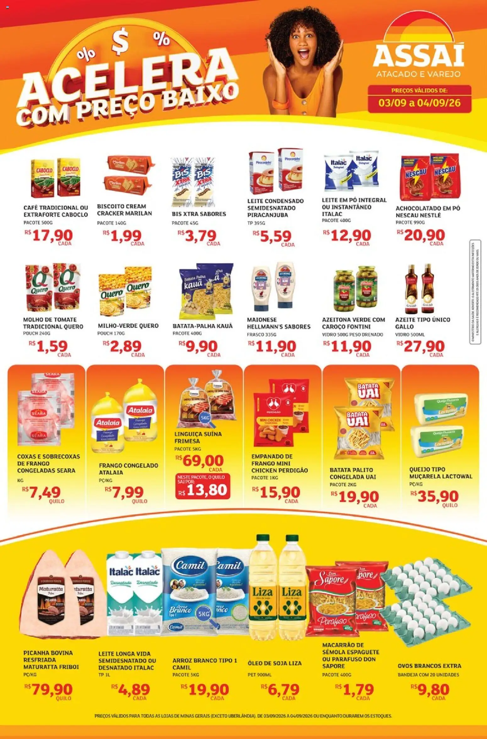 Assaí Atacadista Folheto - válido de 03/09/2026 | Página: 1 | Produtos: Linguiça, Queijo, Café, Muçarela