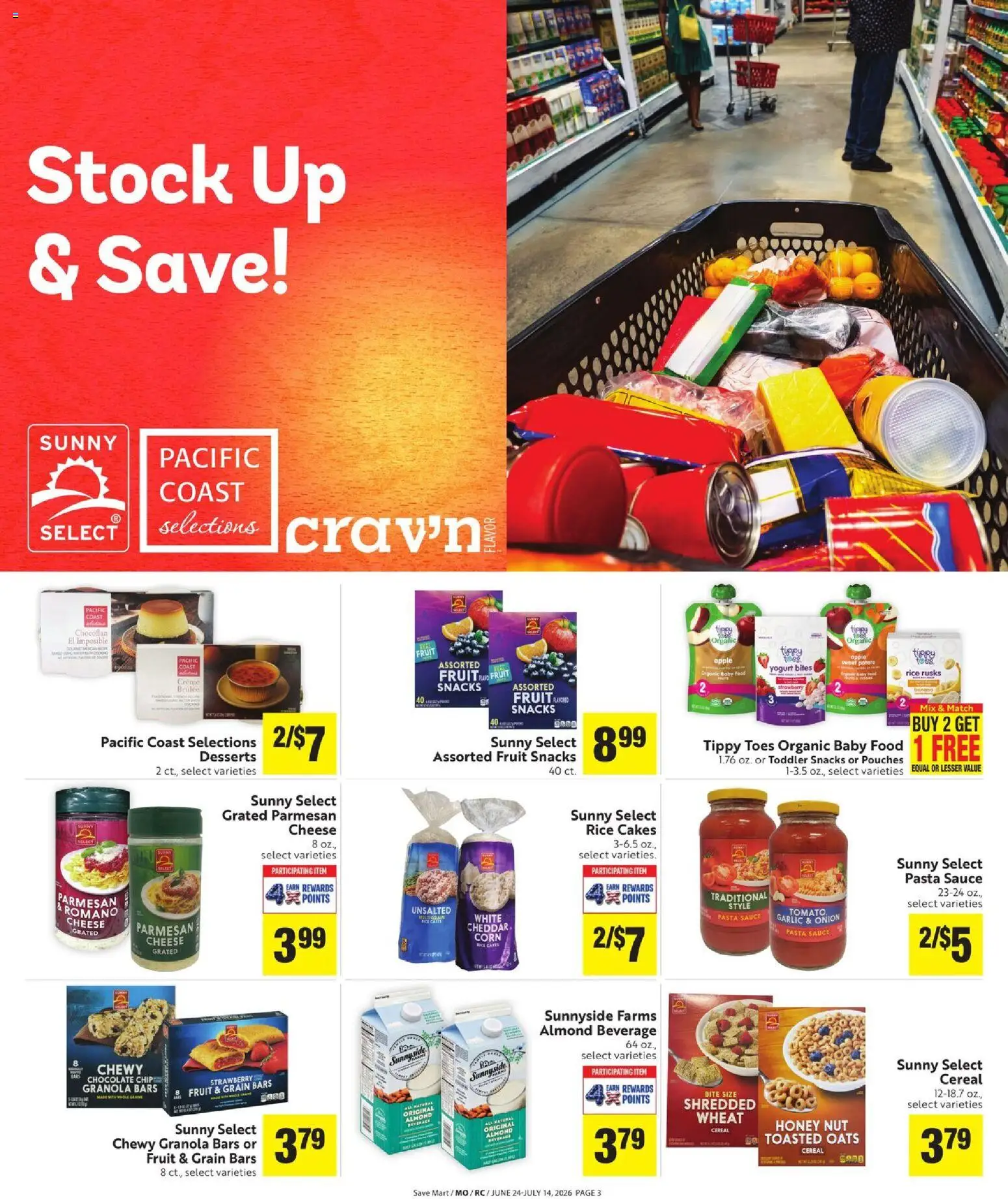 Save Mart Online Savings Guide - valid from 06/24/2026 | Page: 3 | Products: Cheese, Chocolate, Baby food, Sauce