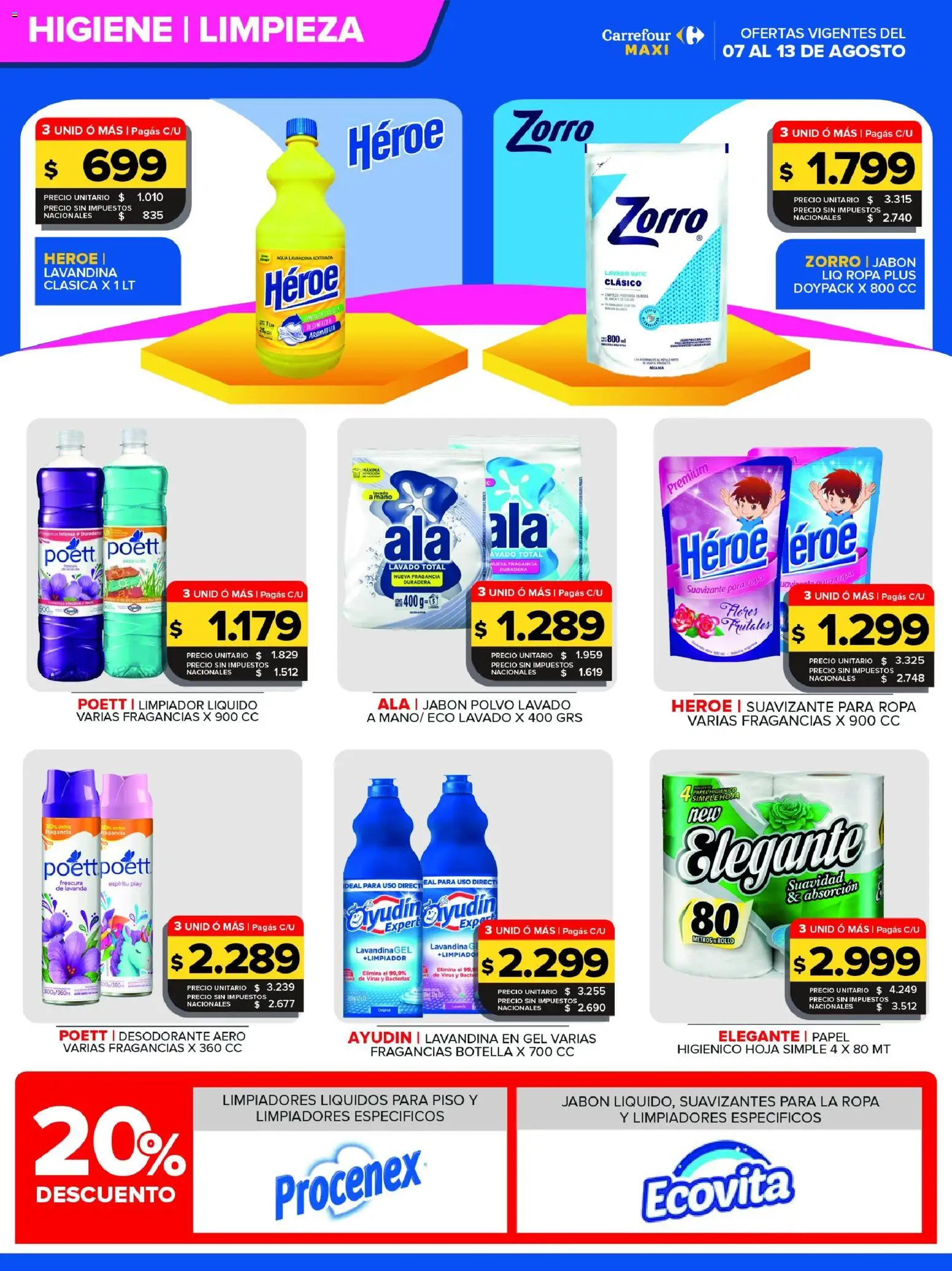 Carrefour Maxi catálogo │ válido desde el 07/08/2026 | Página: 4 | Productos: Suavizante para ropa, Polvo, Agua, Limpiador