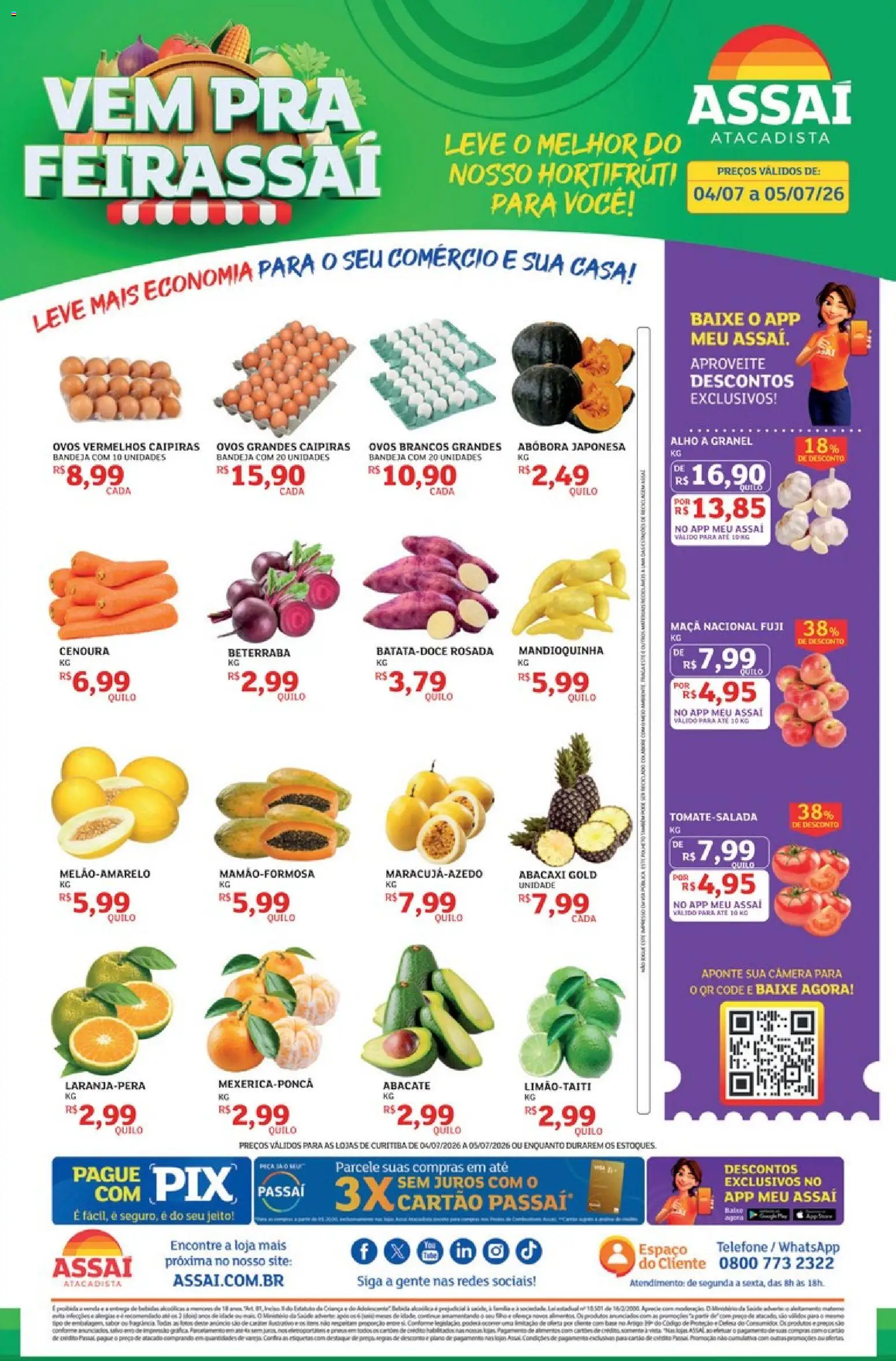 Assaí Atacadista Folheto - válido de 04/07/2026 | Página: 1 | Produtos: Abóbora, Alho, Abacaxi, Telefone