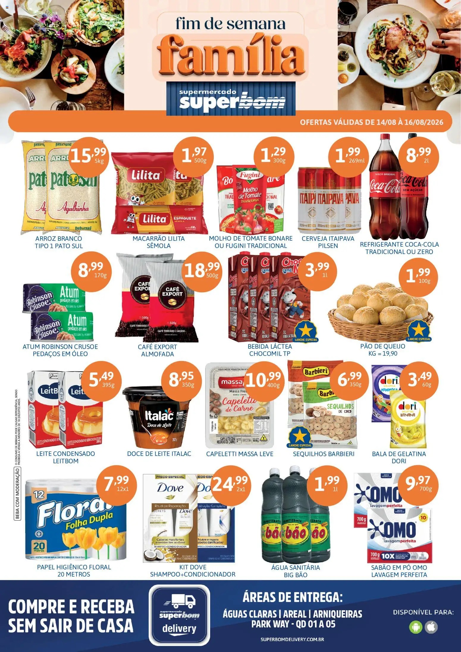 Superbom Folheto - válido de 14/08/2026 | Página: 1 | Produtos: Sabão, Macarrão, Carne, Açúcar