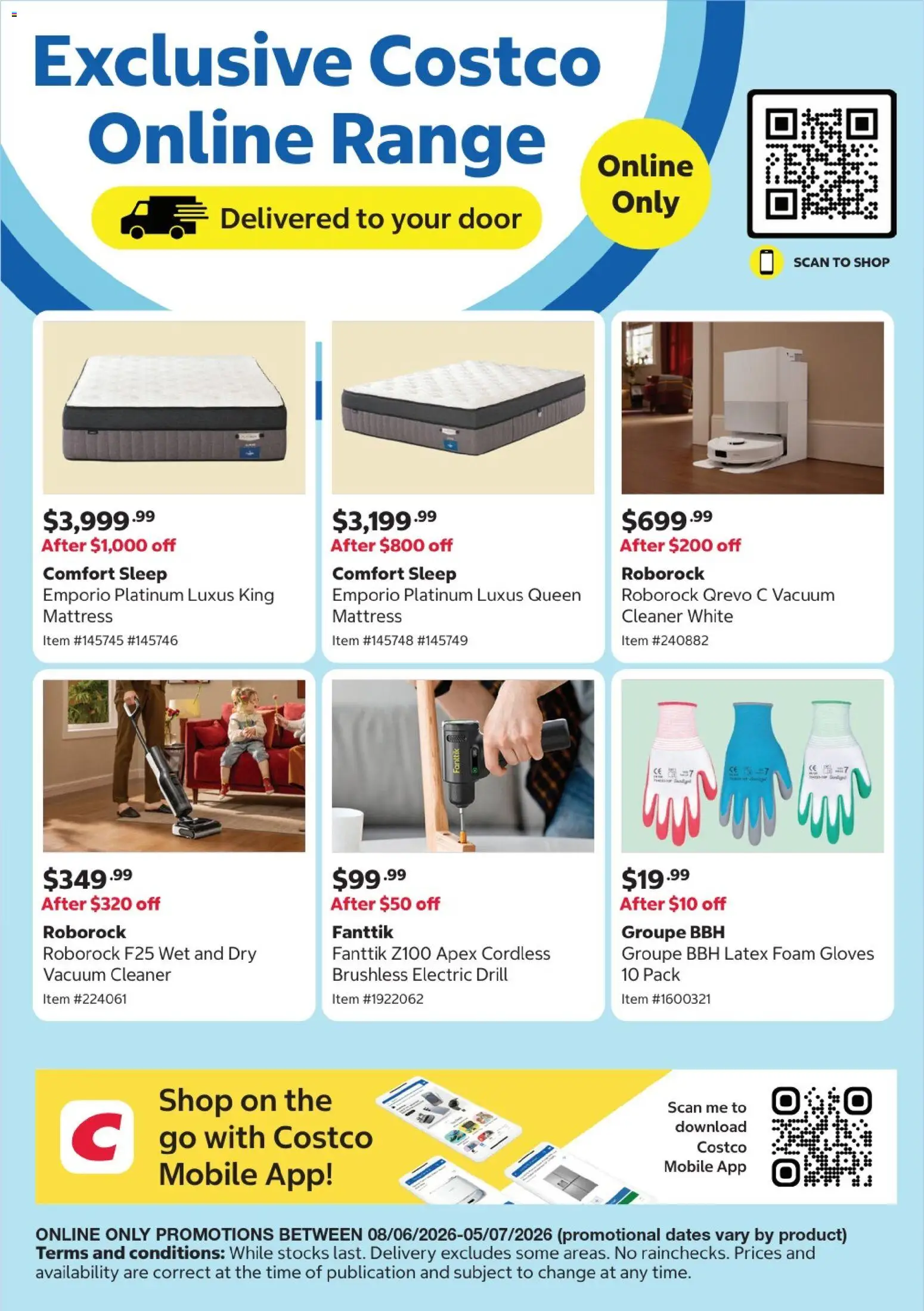 Costco catalogue - valid from 08.06.2026 | Page: 12 | Products: Door, Cleaner, Gloves, Mattress