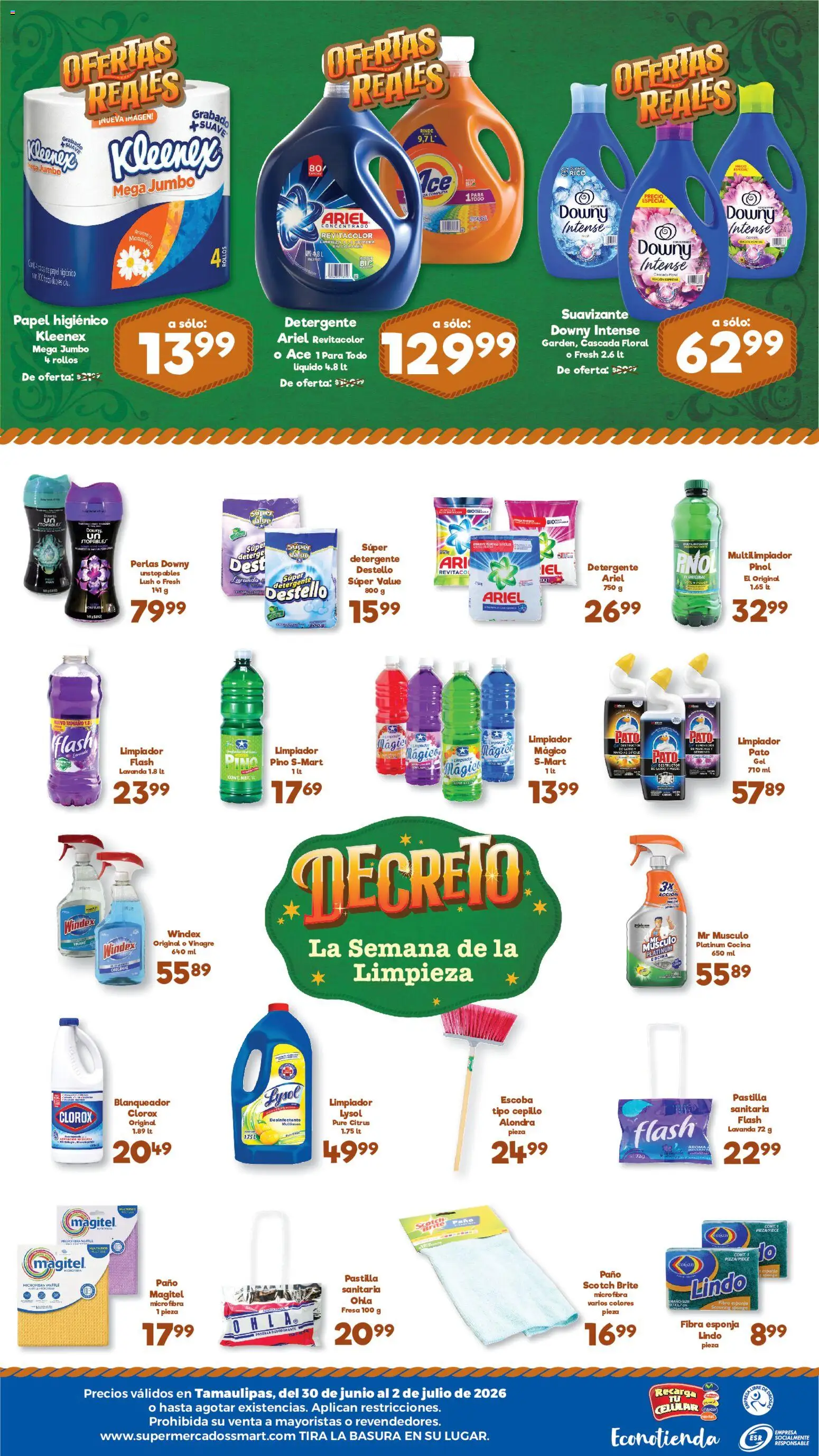 Nuevas ofertas de S-Mart válidas en toda la República Mexicana desde el 30/06/2026. ¡Encuentra las mejores ofertas en S-Mart folleto Ofertas de feria Reynosa! | Página: 2 | Productos: Vinagre, Esponja, Suavizante, Desinfectante