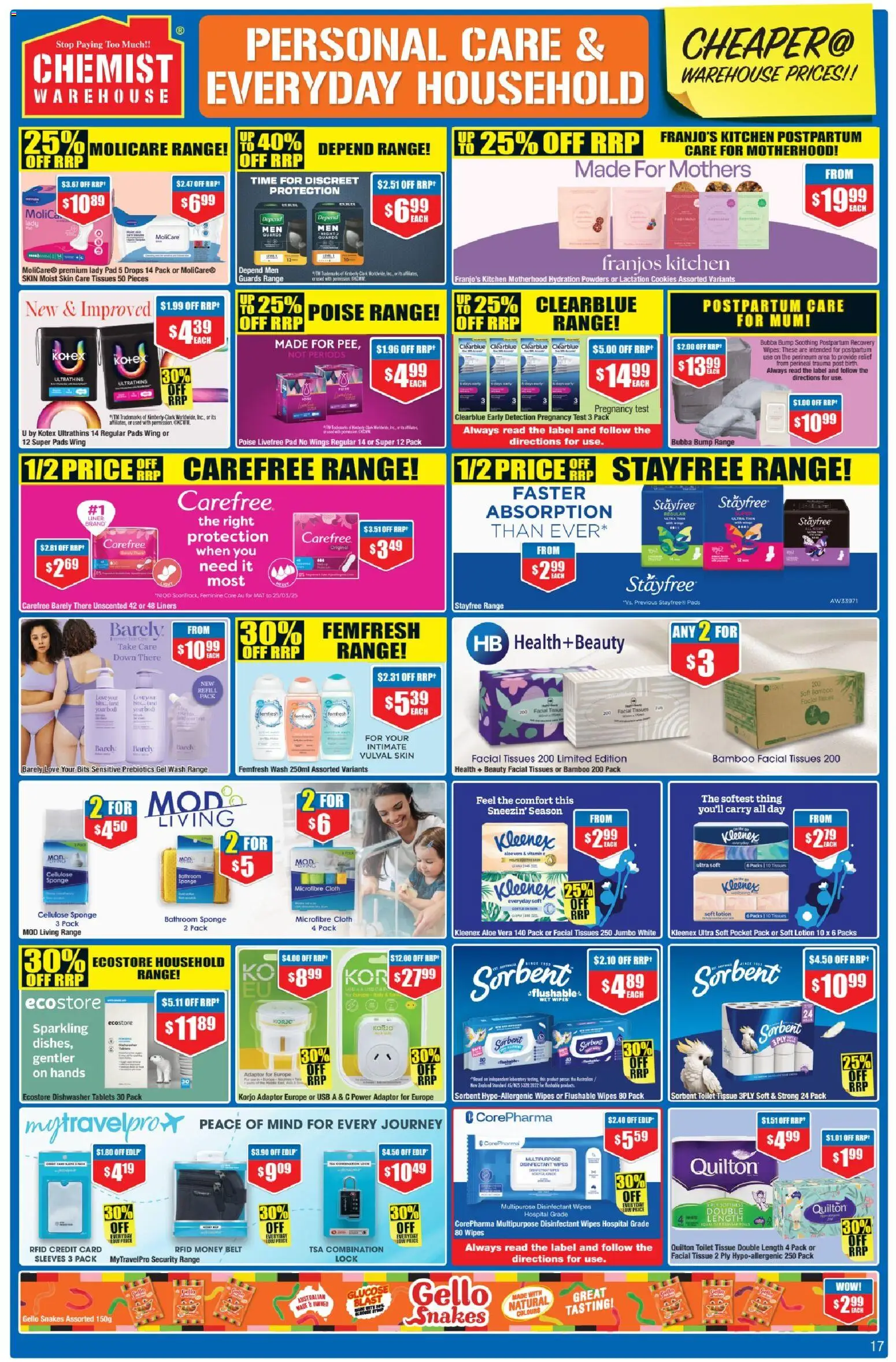 Chemist Warehouse catalogue - valid from 20/08/2026 | Page: 17 | Products: Dishwasher tablets, Disinfectant wipes, Sponge, Adaptor