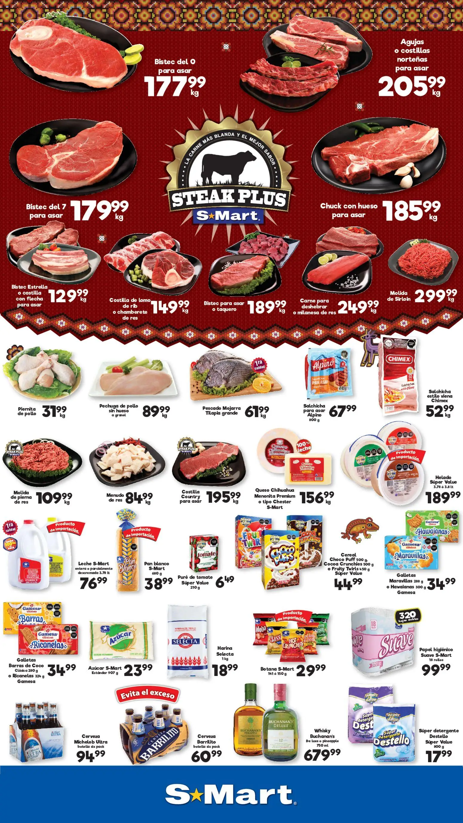 Nuevas ofertas de S-Mart válidas en toda la República Mexicana desde el 18/09/2026. ¡Encuentra las mejores ofertas en S-Mart folleto Matamoros! | Página: 1 | Productos: Bistec, Steak, Galletas, Salchichas