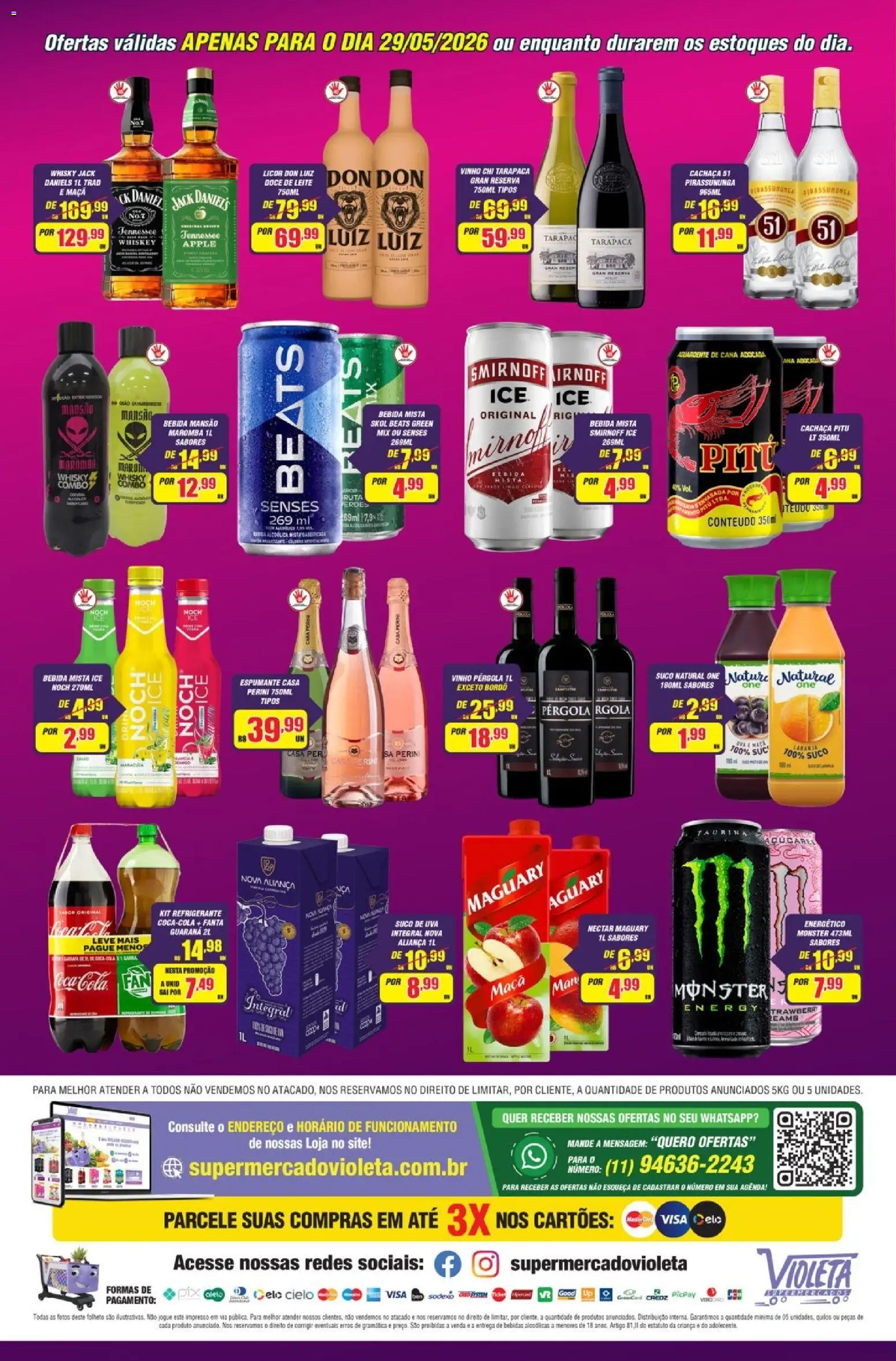 Violeta Supermercados Folheto - válido de 29.05.2026 | Página: 4 | Produtos: Whisky, Suco, Bebida, Cachaça 51