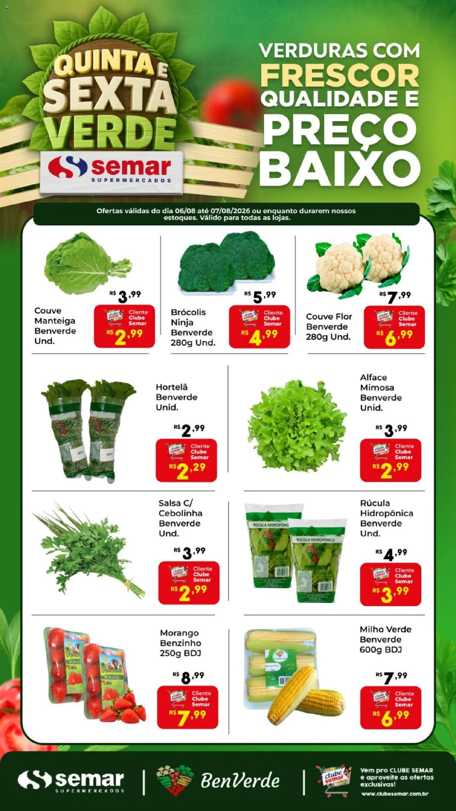 Semar Supermercado Folheto - válido de 06/08/2026 | Página: 1 | Produtos: Salsa, Milho verde, Baixo, Couve