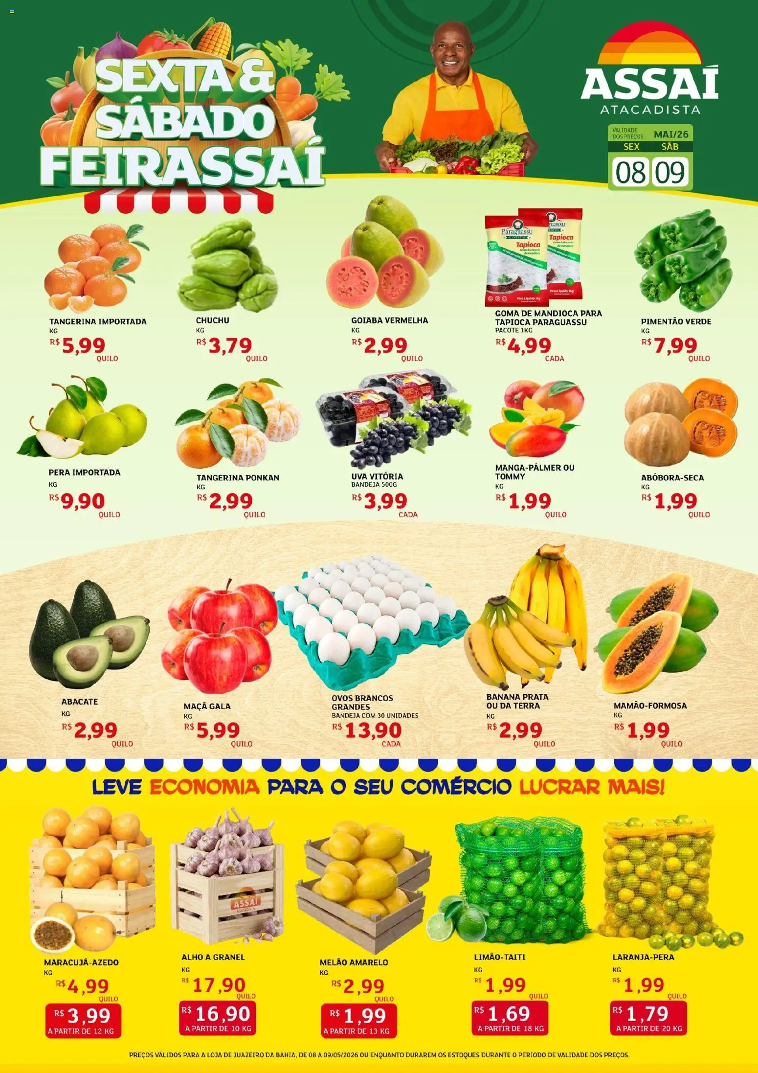 Assaí Atacadista Folheto - válido de 08.05.2026 | Página: 1 | Produtos: Goiaba, Melão, Pimentão, Bandeja