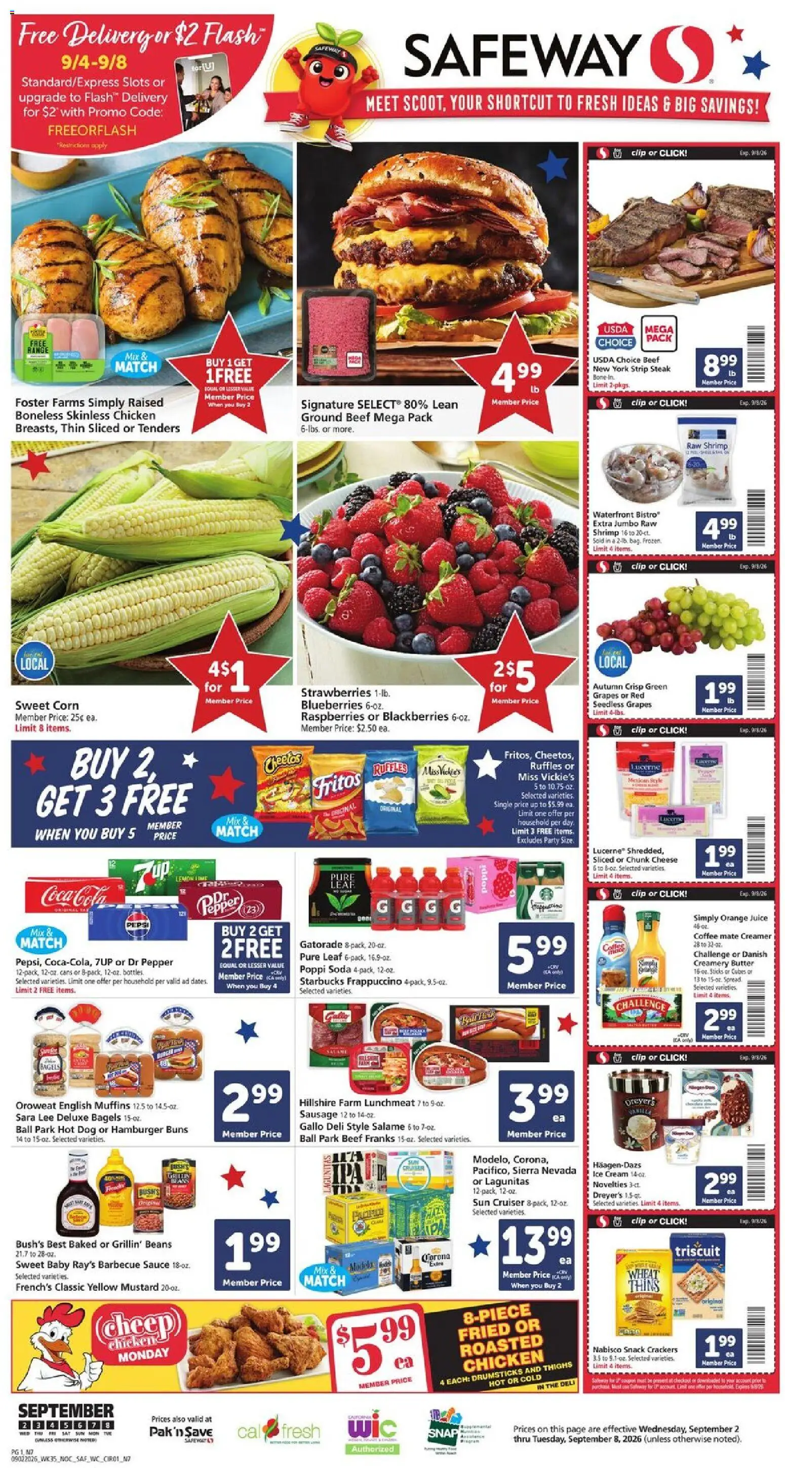 Safeway Weekly Ad - valid from 09/02/2026 | Page: 1 | Products: Orange juice, Clip, Strawberries, Beans