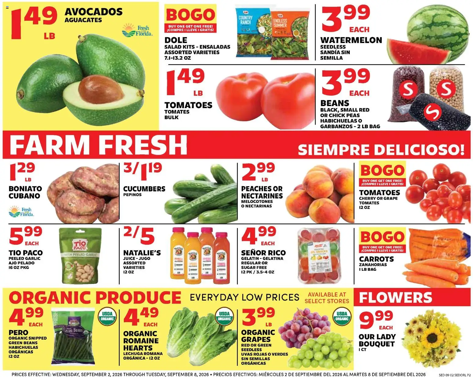Sedano's Weekly Ad - valid from 09/02/2026 | Page: 2 | Products: Juice, Tomatoes, Fish, Grapes