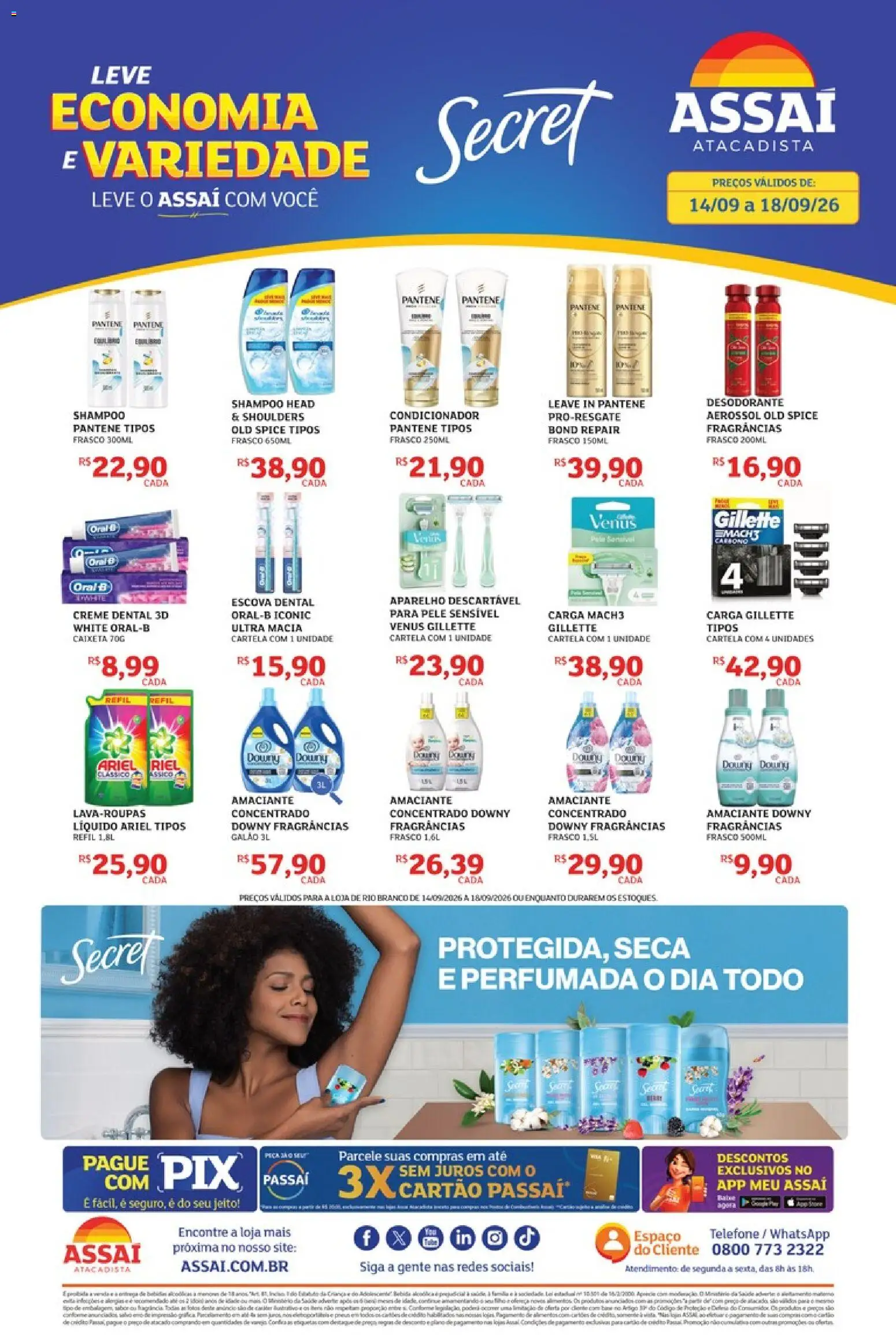 Assaí Atacadista Folheto - válido de 14/09/2026 | Página: 1 | Produtos: Amaciante downy, Ariel, Condicionador, Telefone
