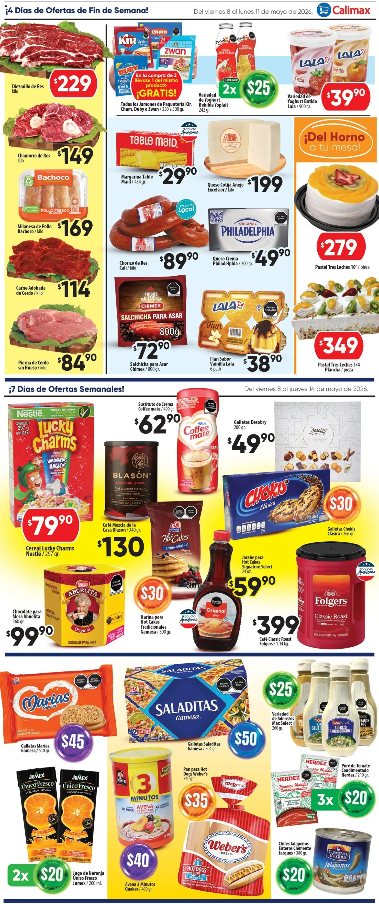 Nuevas ofertas de Calimax válidas en toda la República Mexicana desde el 08.05.2026. ¡Encuentra las mejores ofertas en Calimax folleto Ensenada! | Página: 2 | Productos: Fresa, Durazno, Salchicha, Mesa
