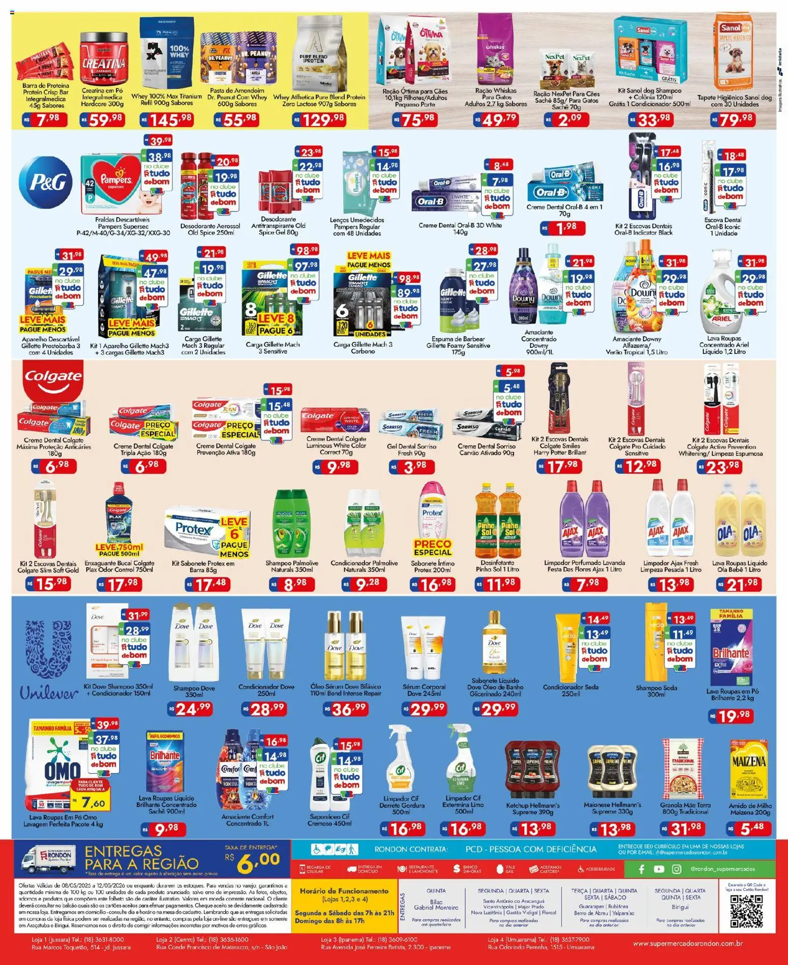 Supermercados Rondon Folheto - válido de 08.05.2026 | Página: 4 | Produtos: Pasta, Roupas, Barra de proteína, Sabonete líquido