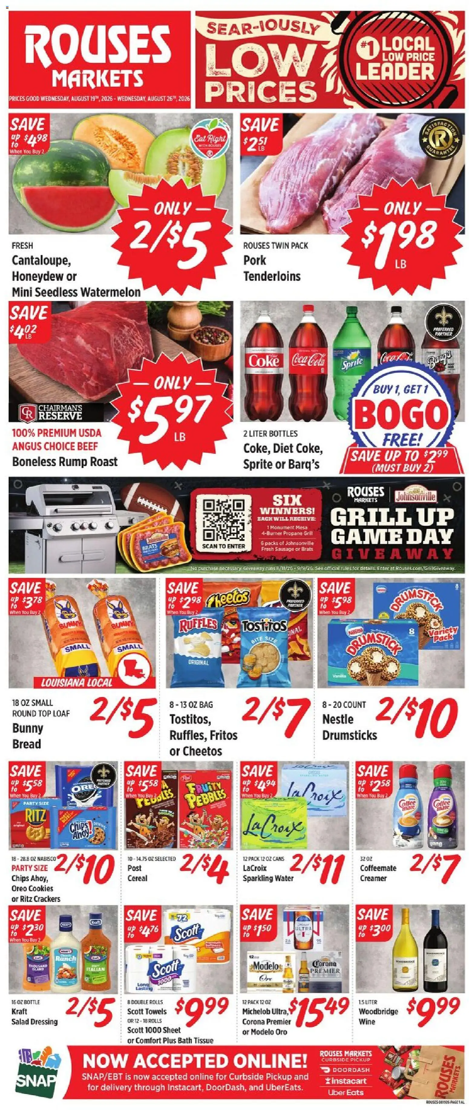 Rouses Weekly Ad - valid from 08/19/2026 | Page: 1 | Products: Bread, Oreo, Chips, Sheet