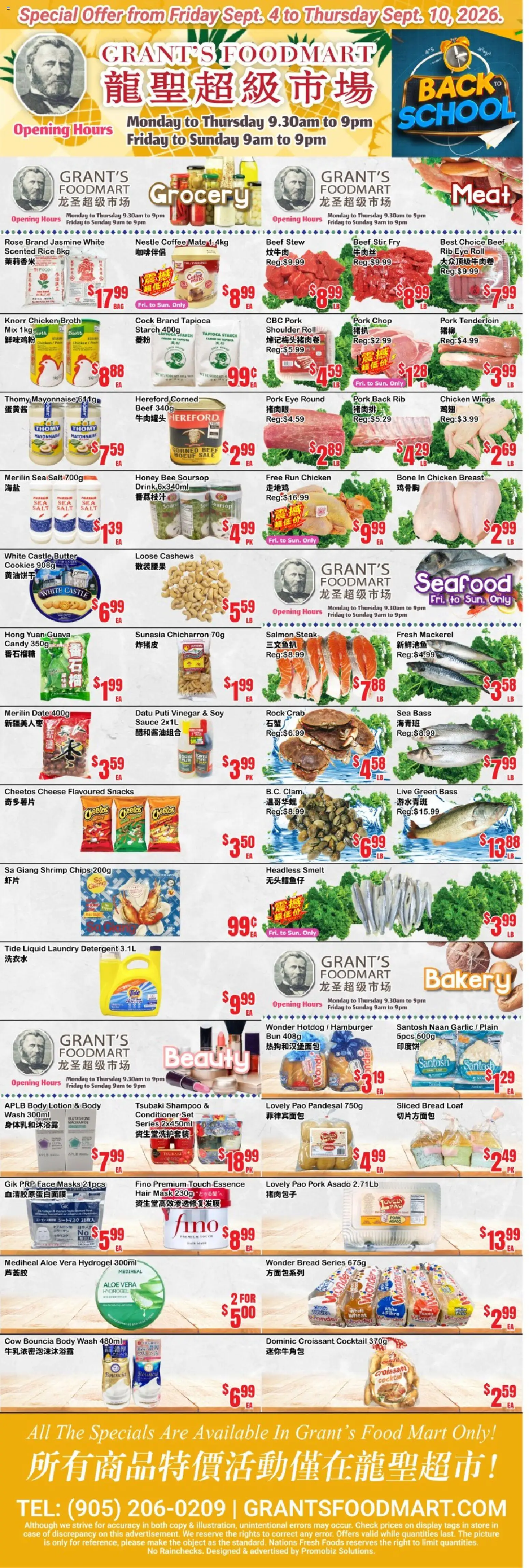 Oceans flyer valid from Sep 4, 2026 | Page: 1 | Products: Shrimp, Steak, Chicken broth, Chicken