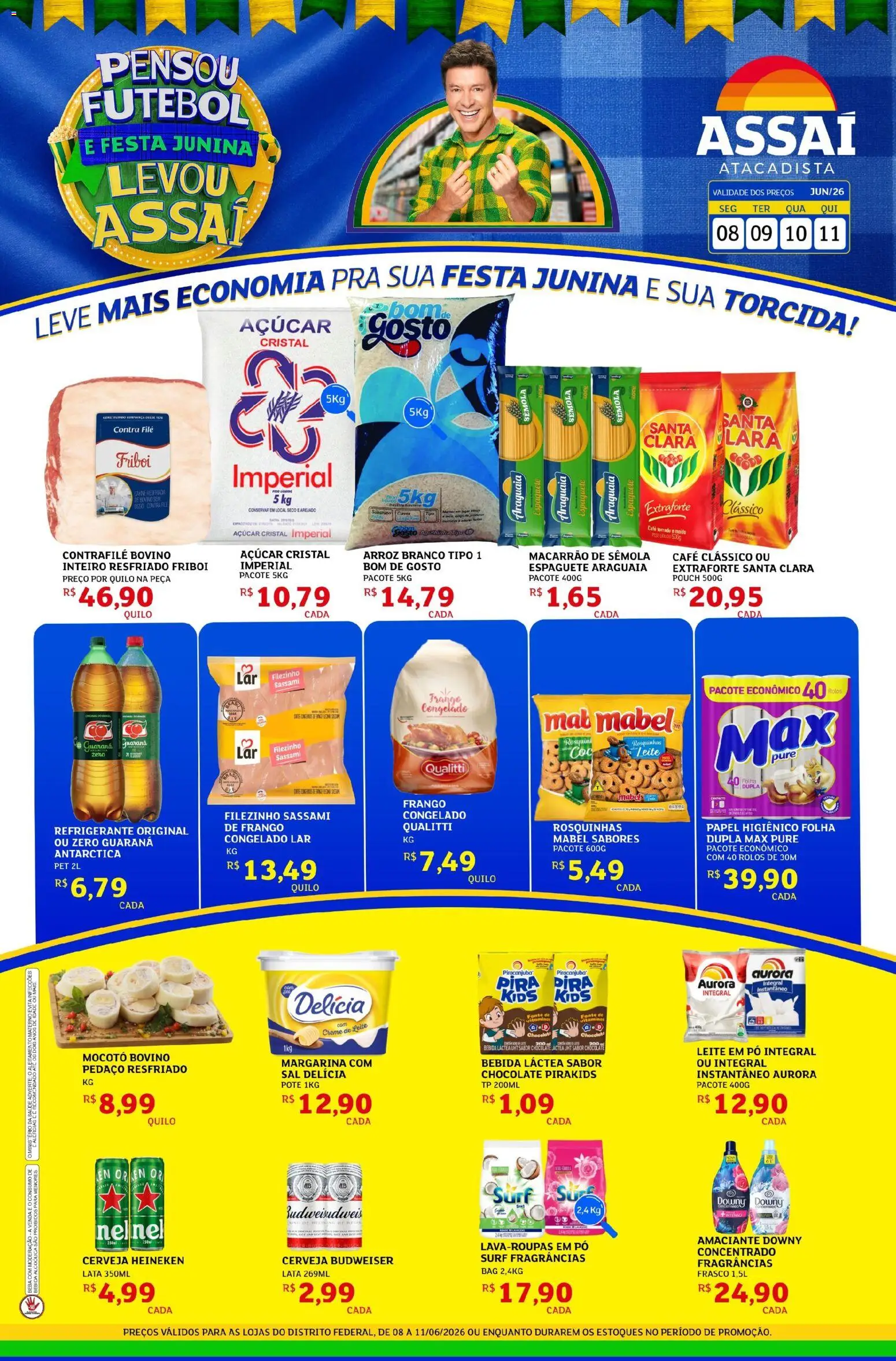 Assaí Atacadista Folheto - válido de 08.06.2026 | Página: 1 | Produtos: Cerveja, Cerveja Heineken, Creme de leite, Papel higiênico