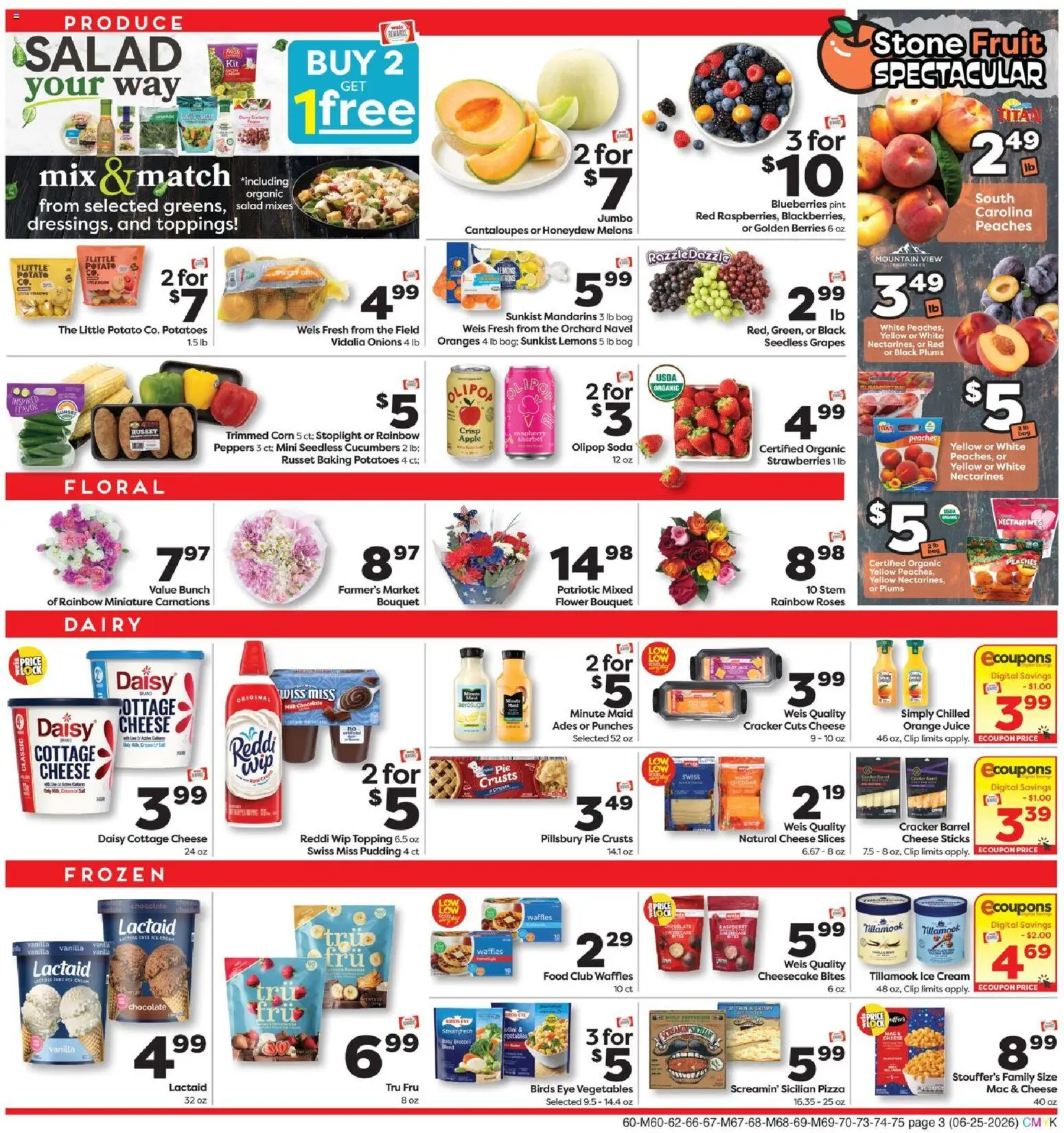 Weis Weekly Circular - PA - valid from 06/25/2026 | Page: 7 | Products: Peaches, Oranges, Vegetables, Cheesecake