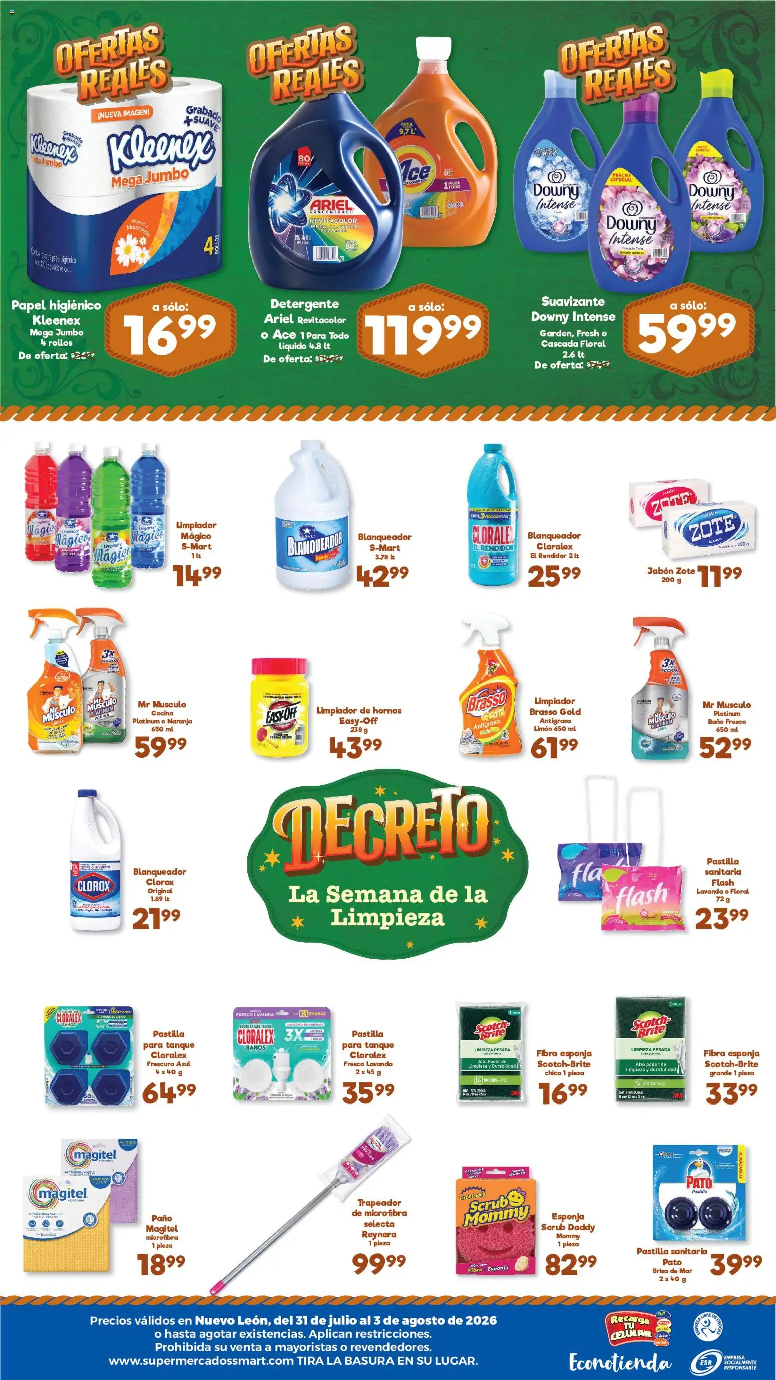 Nuevas ofertas de S-Mart válidas en toda la República Mexicana desde el 31/07/2026. ¡Encuentra las mejores ofertas en S-Mart folleto Ofertas de feria Monterrey! | Página: 2 | Productos: Trapeador, Cocina, Baño, Jabón