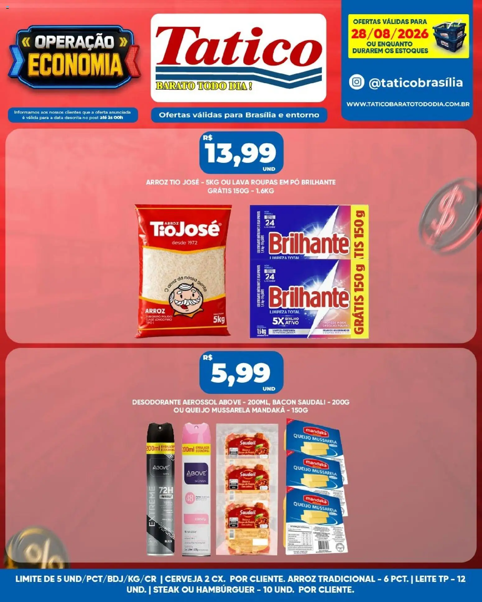 Tatico Folheto - válido de 28/08/2026 | Página: 7 | Produtos: Leite, Queijo, Hambúrguer, Mussarela