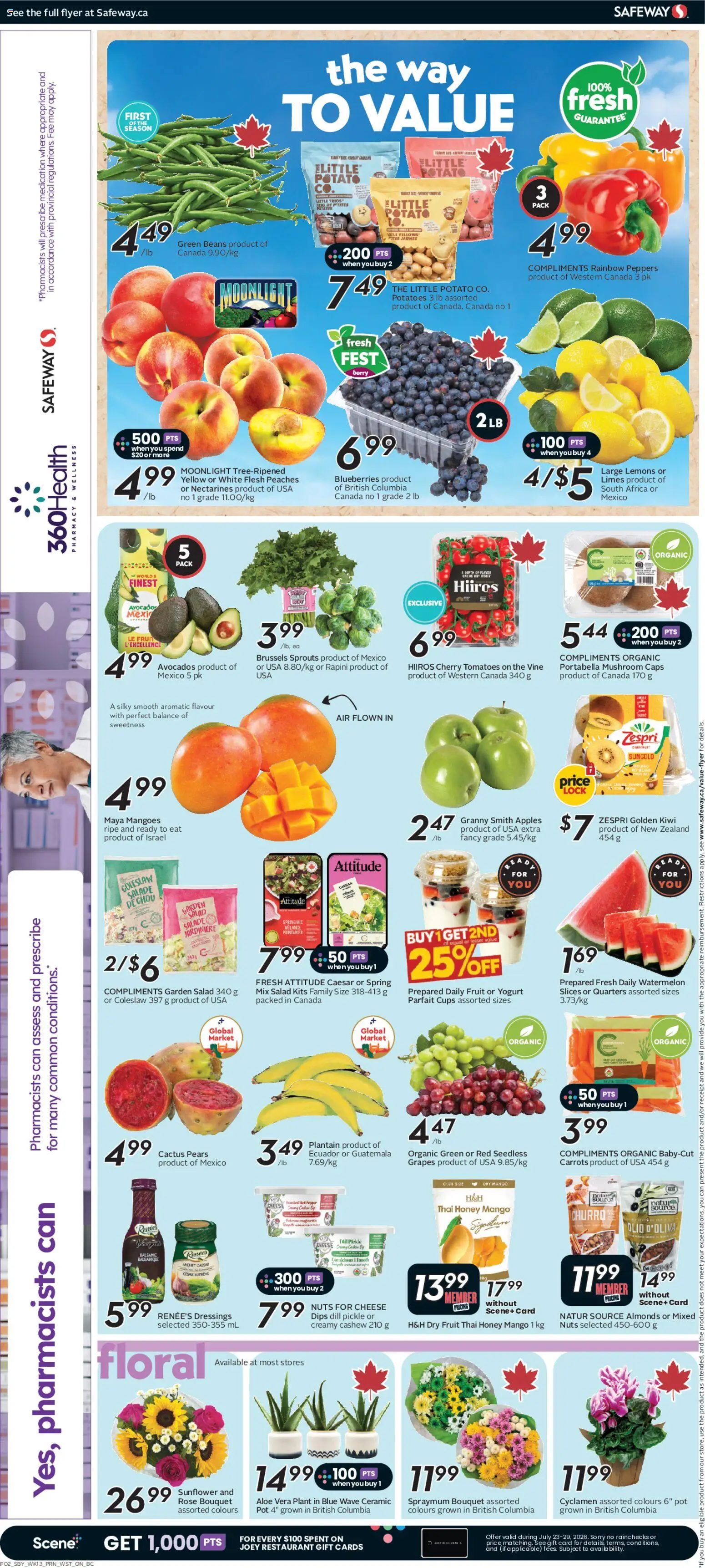 Safeway flyer valid from Jul 23, 2026 | Page: 5 | Products: Kiwi, Salad, Yogurt, Tomatoes